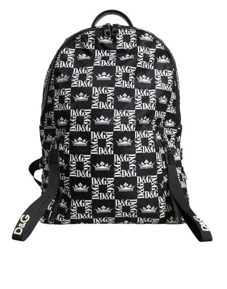 Dolce & Gabbana Black White DG Crown Logo Nylon Backpack Bag - Hilstor
