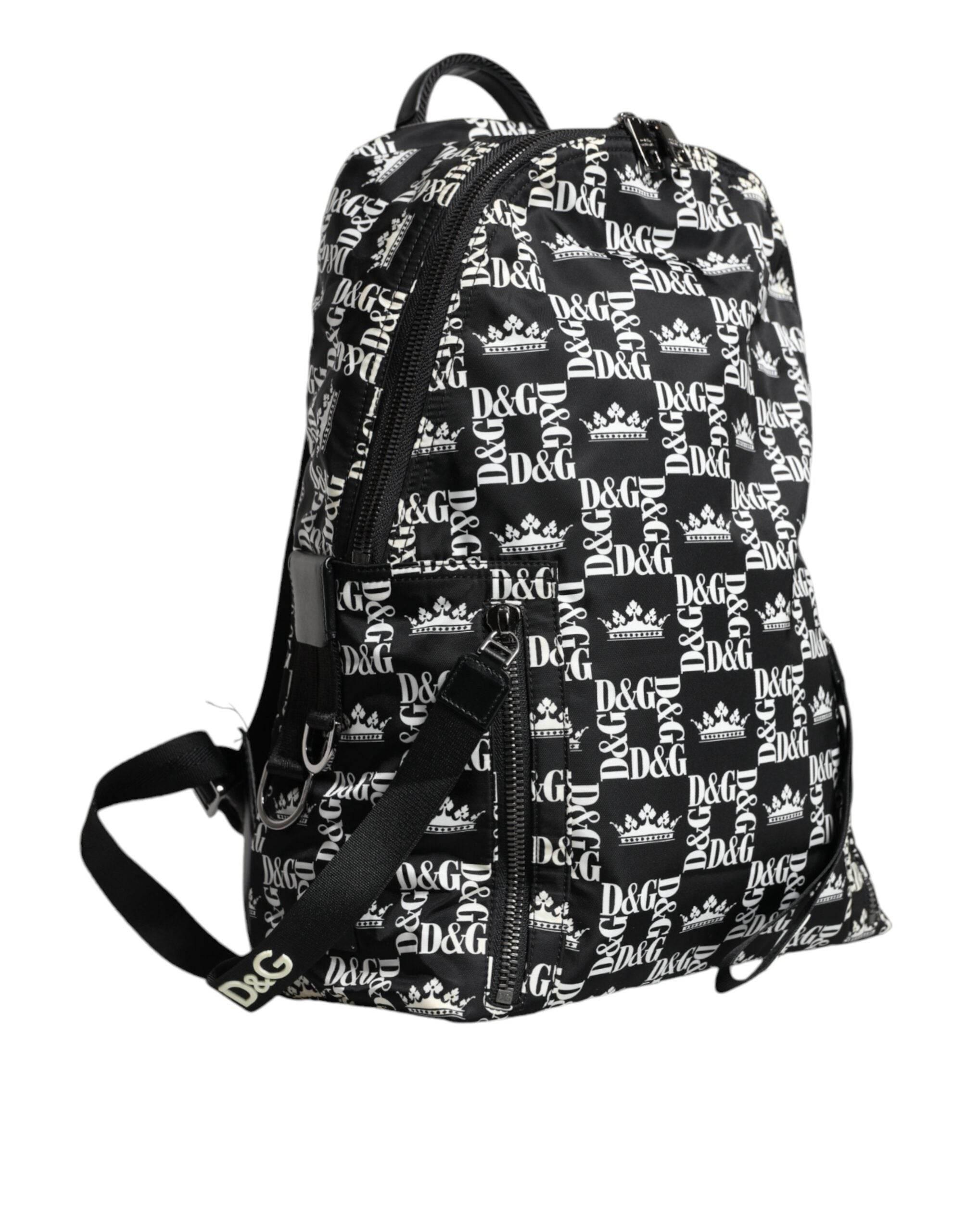 Dolce & Gabbana Black White DG Crown Logo Nylon Backpack Bag - Hilstor