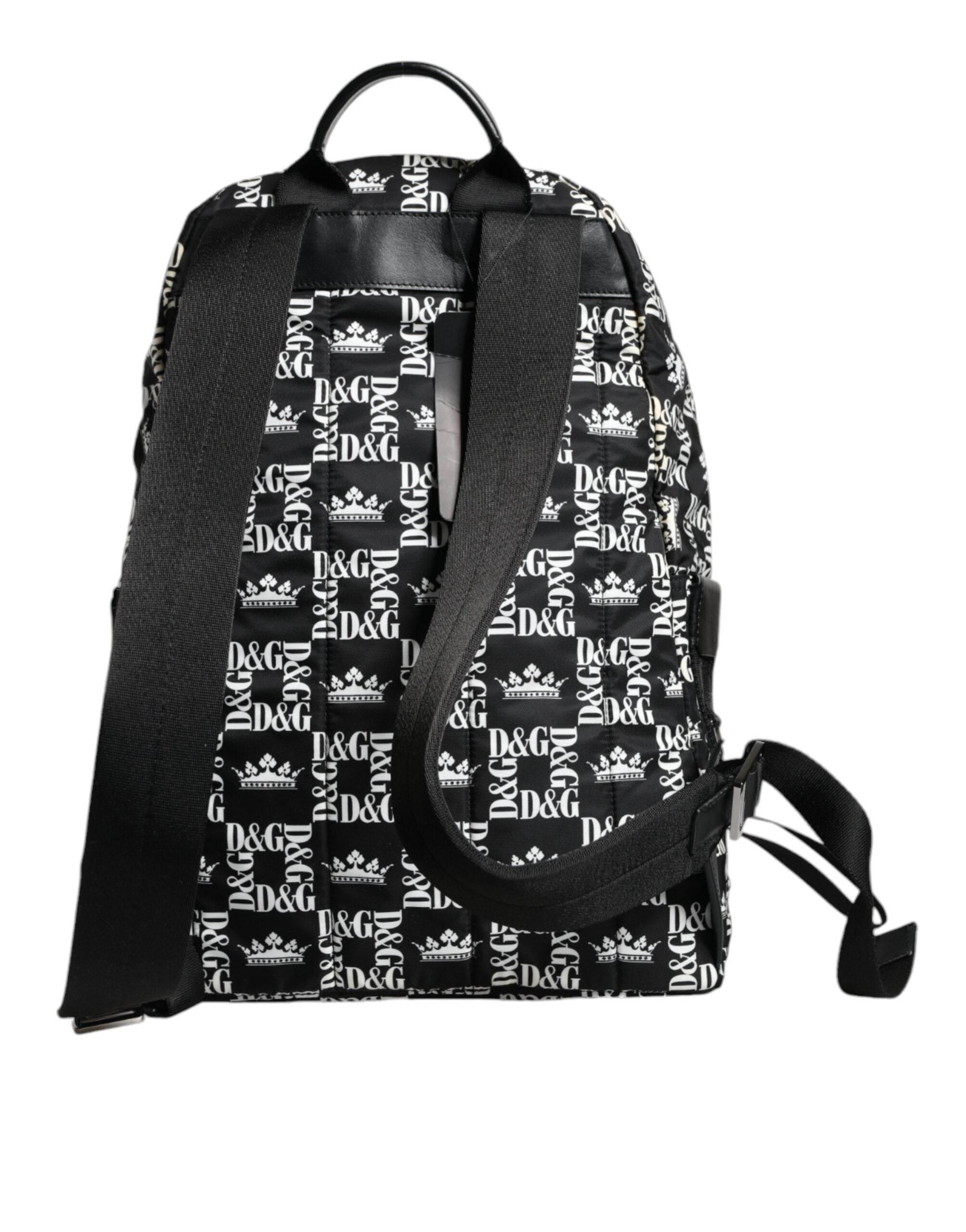 Dolce & Gabbana Black White DG Crown Logo Nylon Backpack Bag - Hilstor