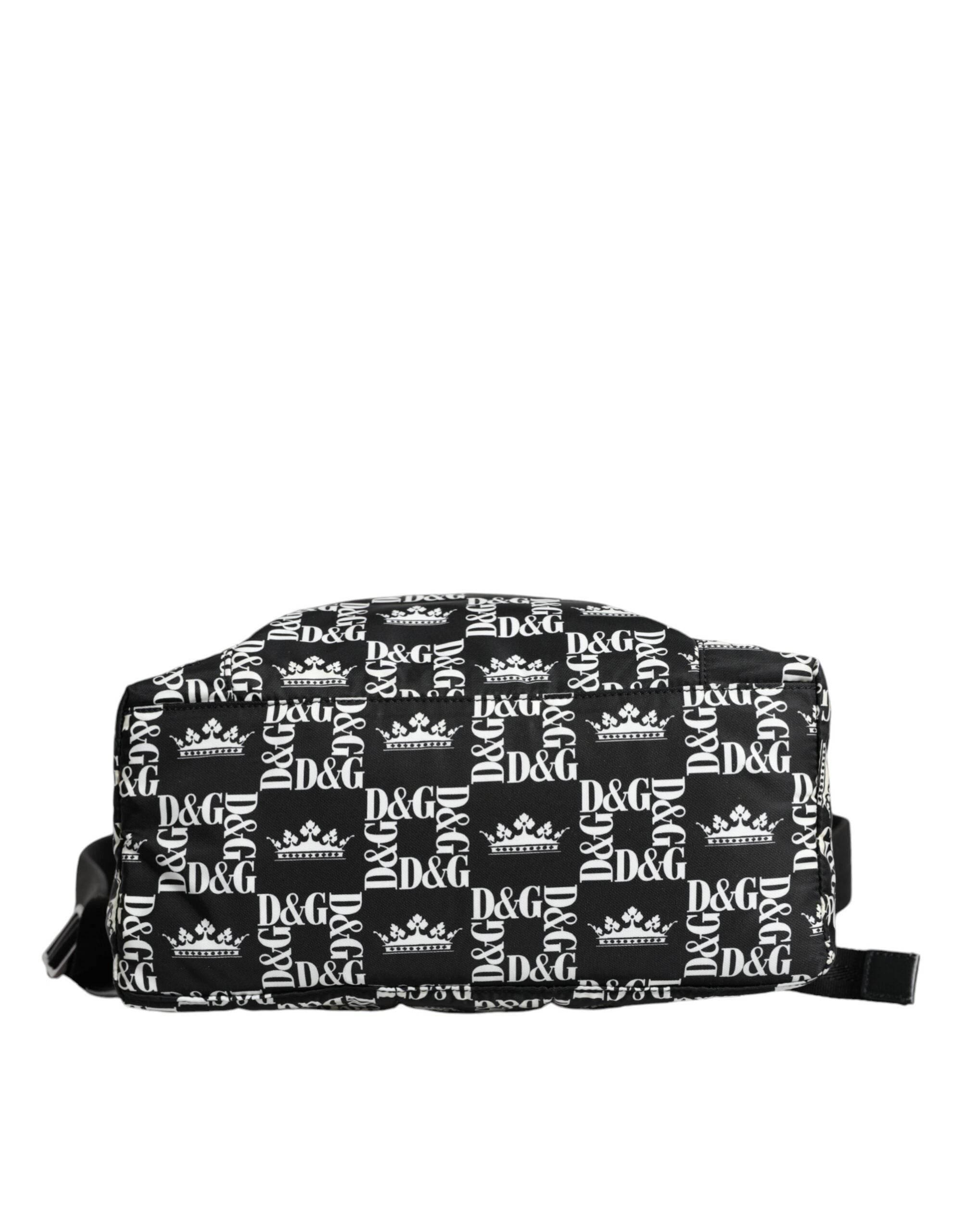 Dolce & Gabbana Black White DG Crown Logo Nylon Backpack Bag - Hilstor