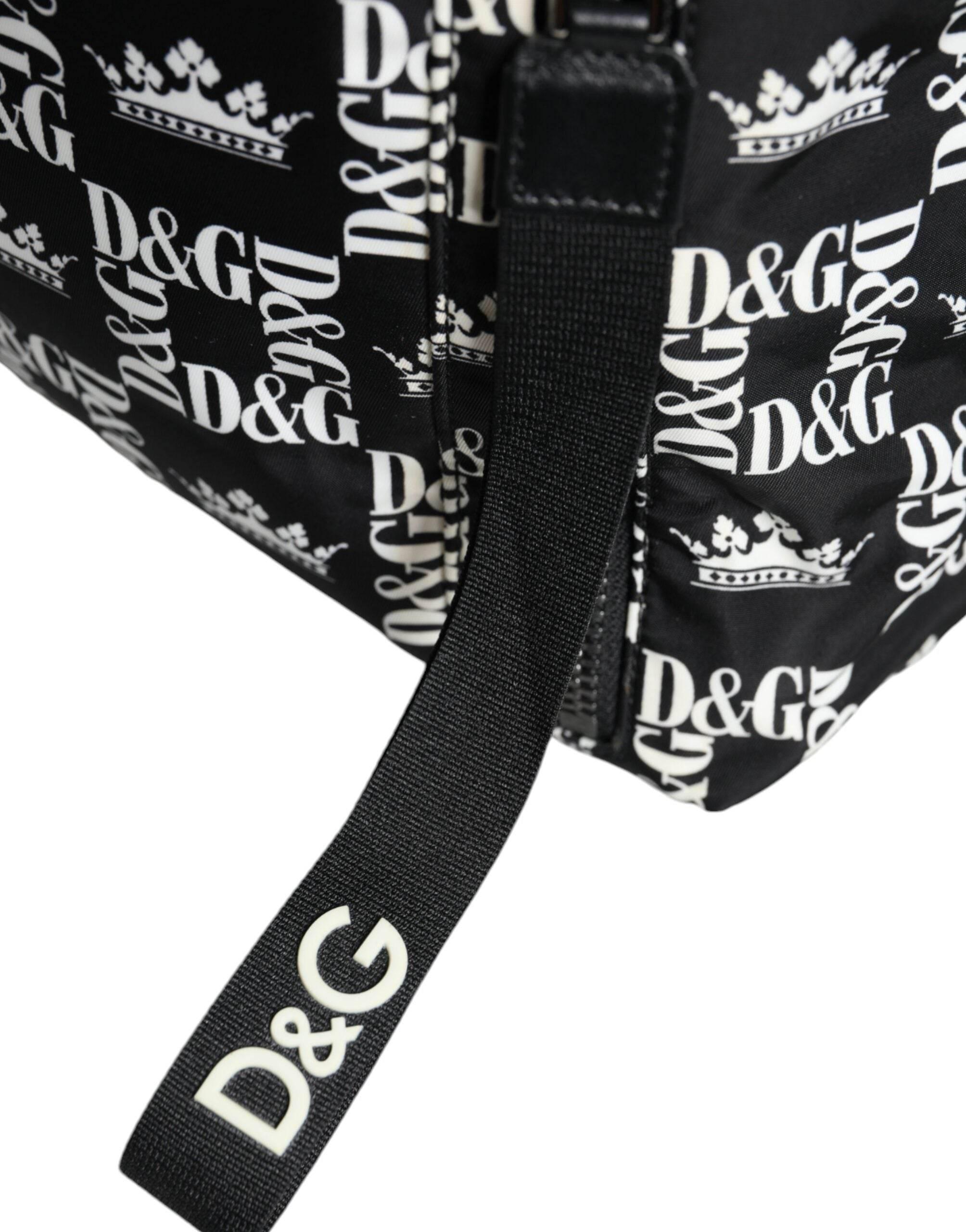 Dolce & Gabbana Black White DG Crown Logo Nylon Backpack Bag - Hilstor