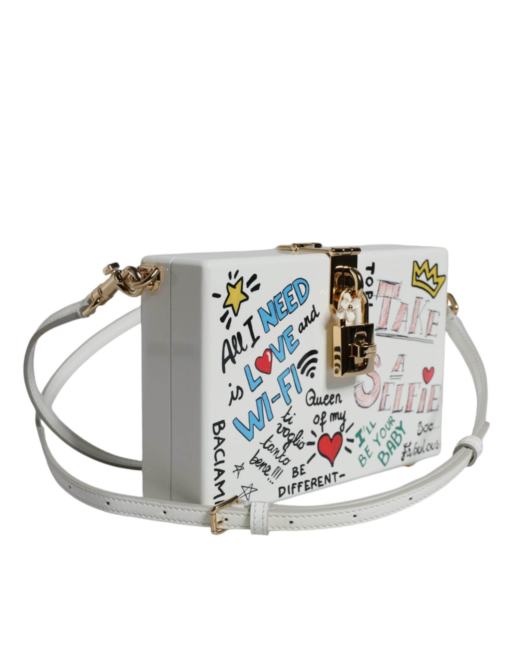 Dolce & Gabbana White Graffiti Print Clutch Crossbody Bag - Hilstor