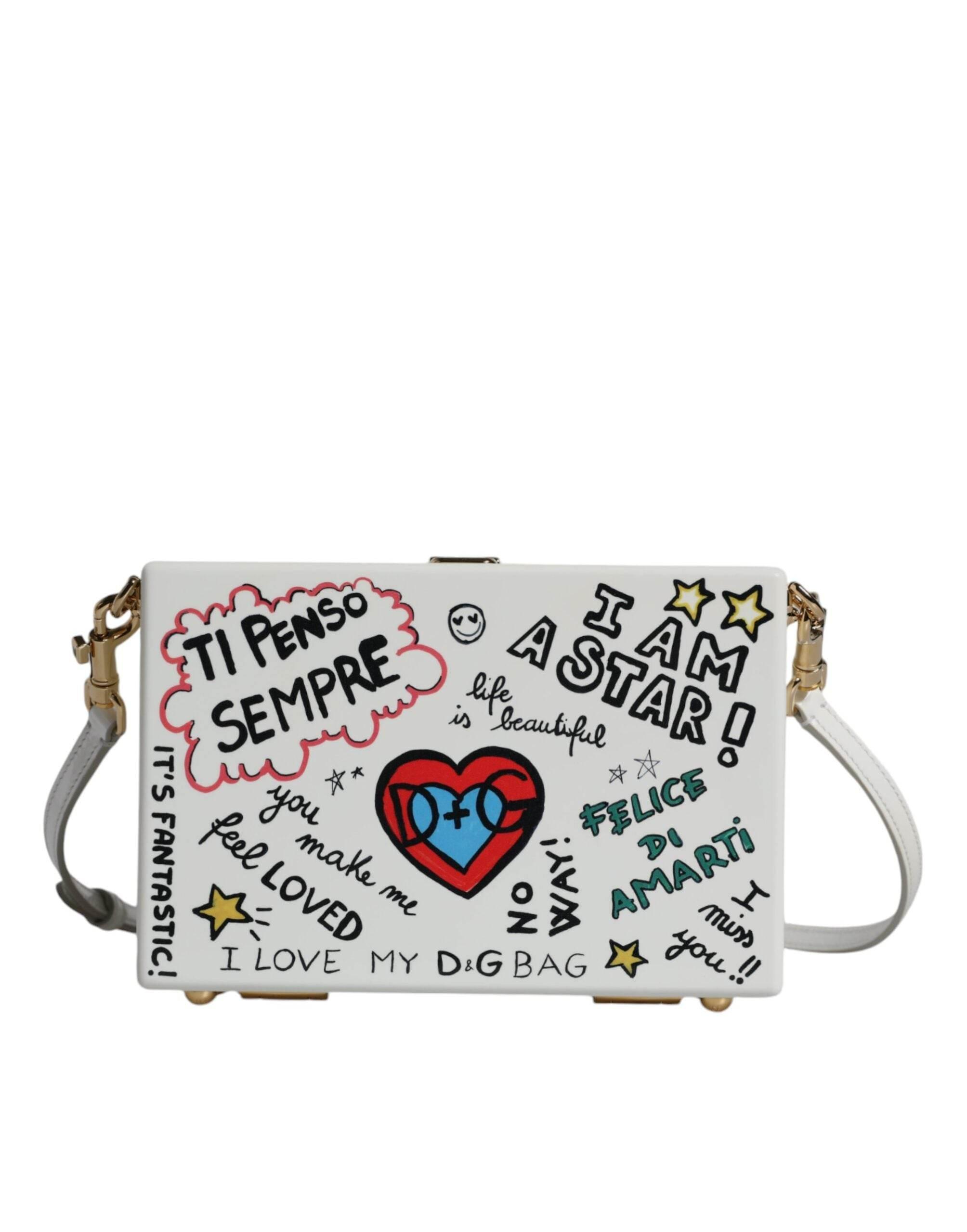 Dolce & Gabbana White Graffiti Print Clutch Crossbody Bag - Hilstor