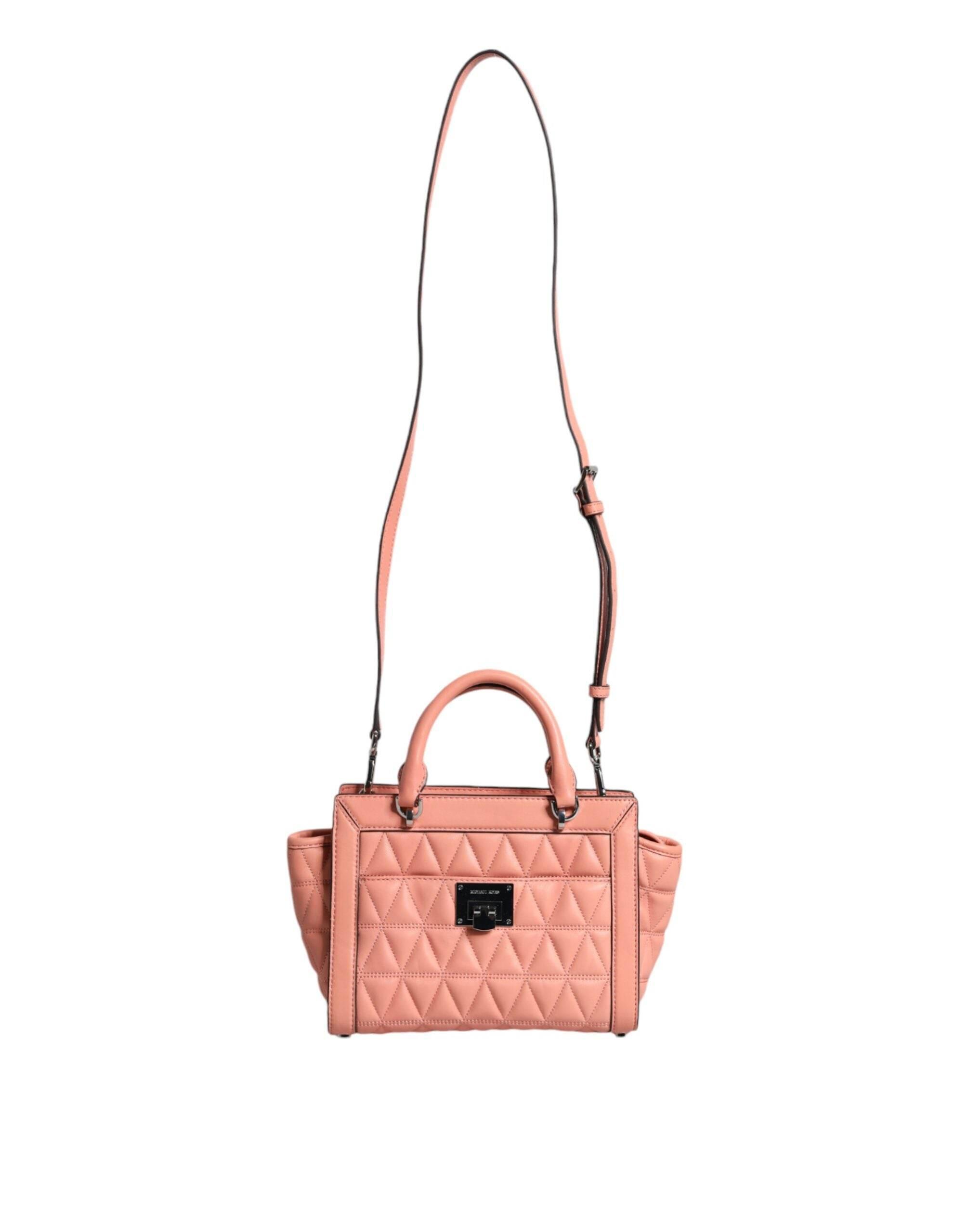 Michael Kors Peach Quilted Leather Logo Crossbody VIVIANNE Messenger Bag - Hilstor