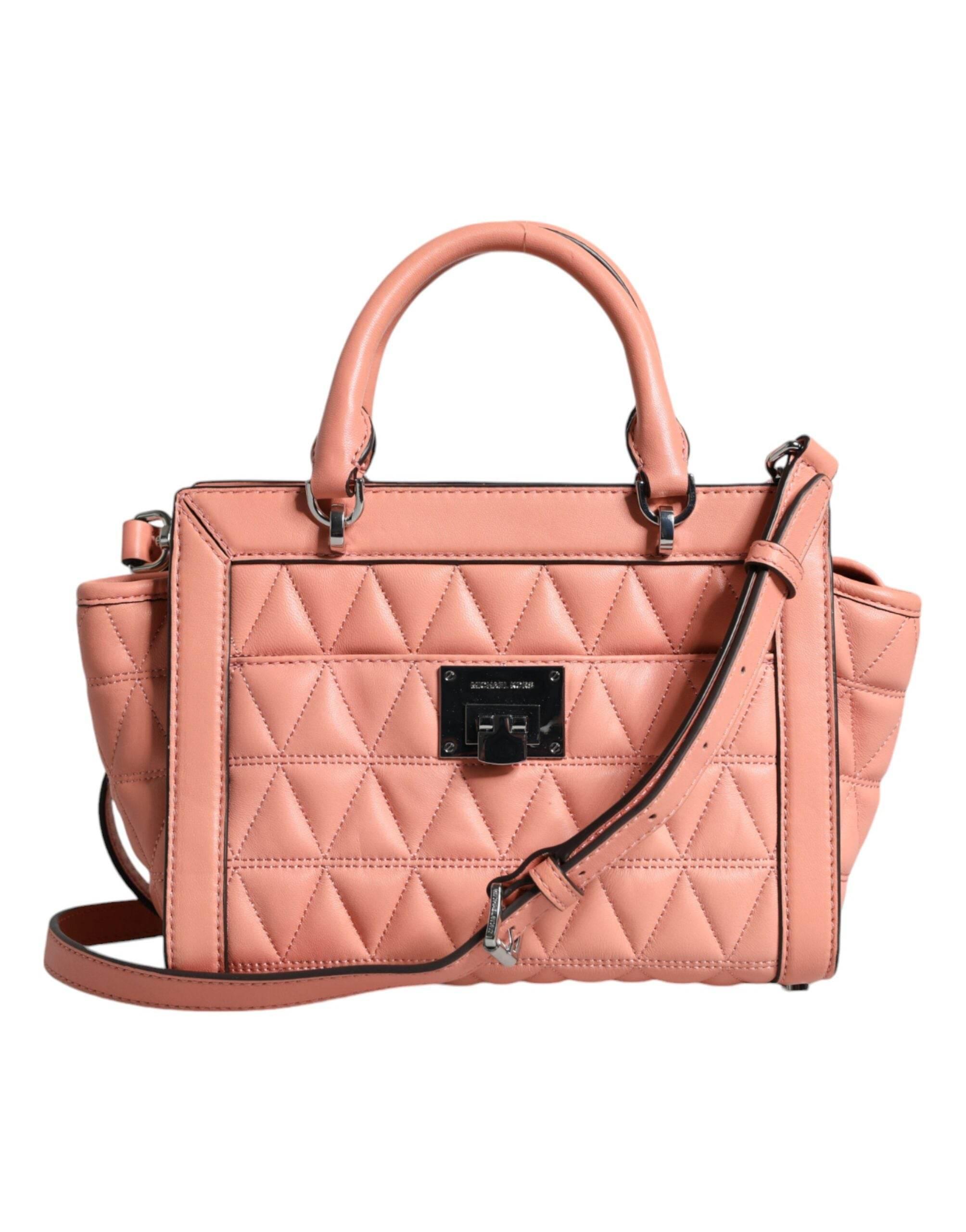 Michael Kors Peach Quilted Leather Logo Crossbody VIVIANNE Messenger Bag - Hilstor