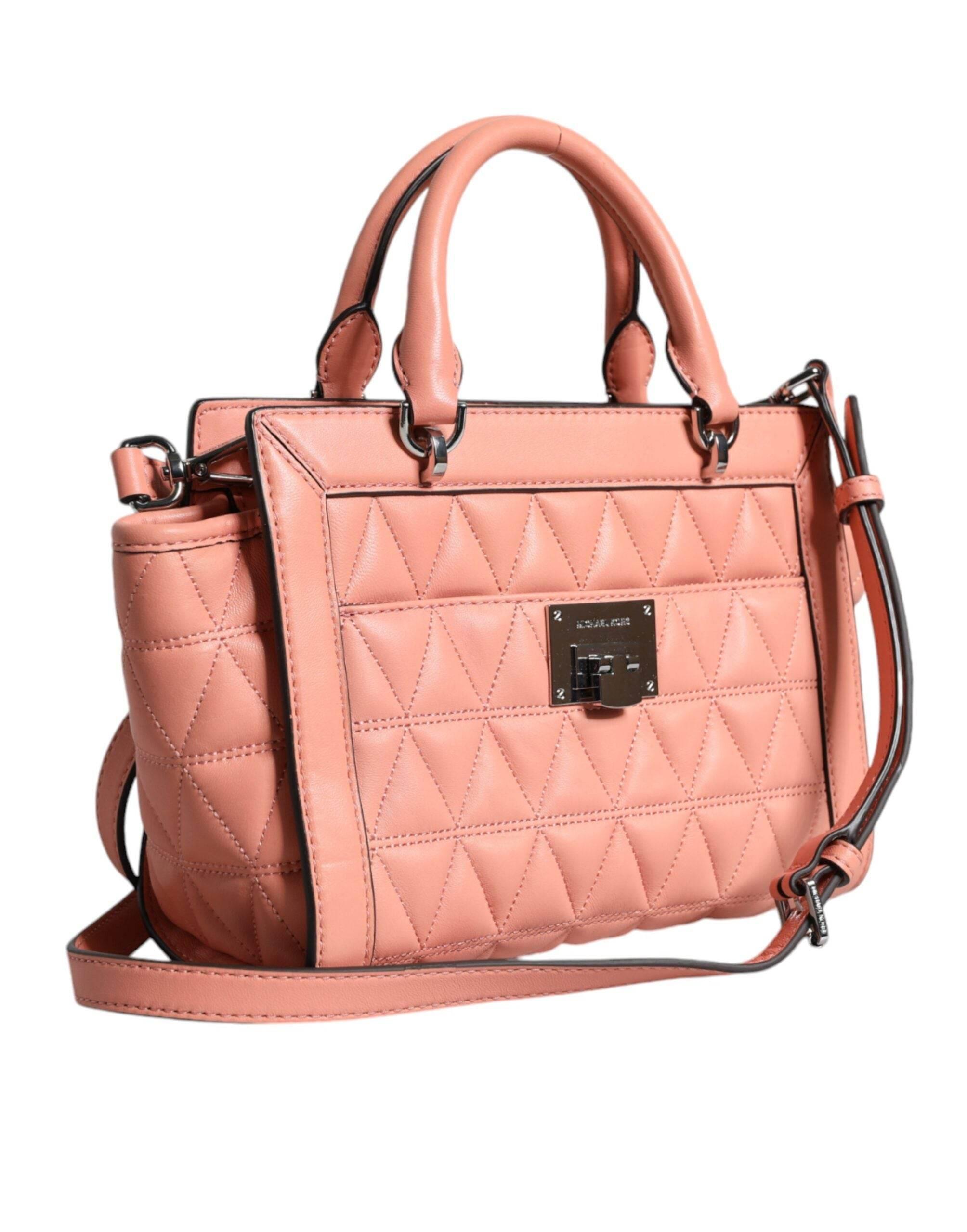 Michael Kors Peach Quilted Leather Logo Crossbody VIVIANNE Messenger Bag - Hilstor