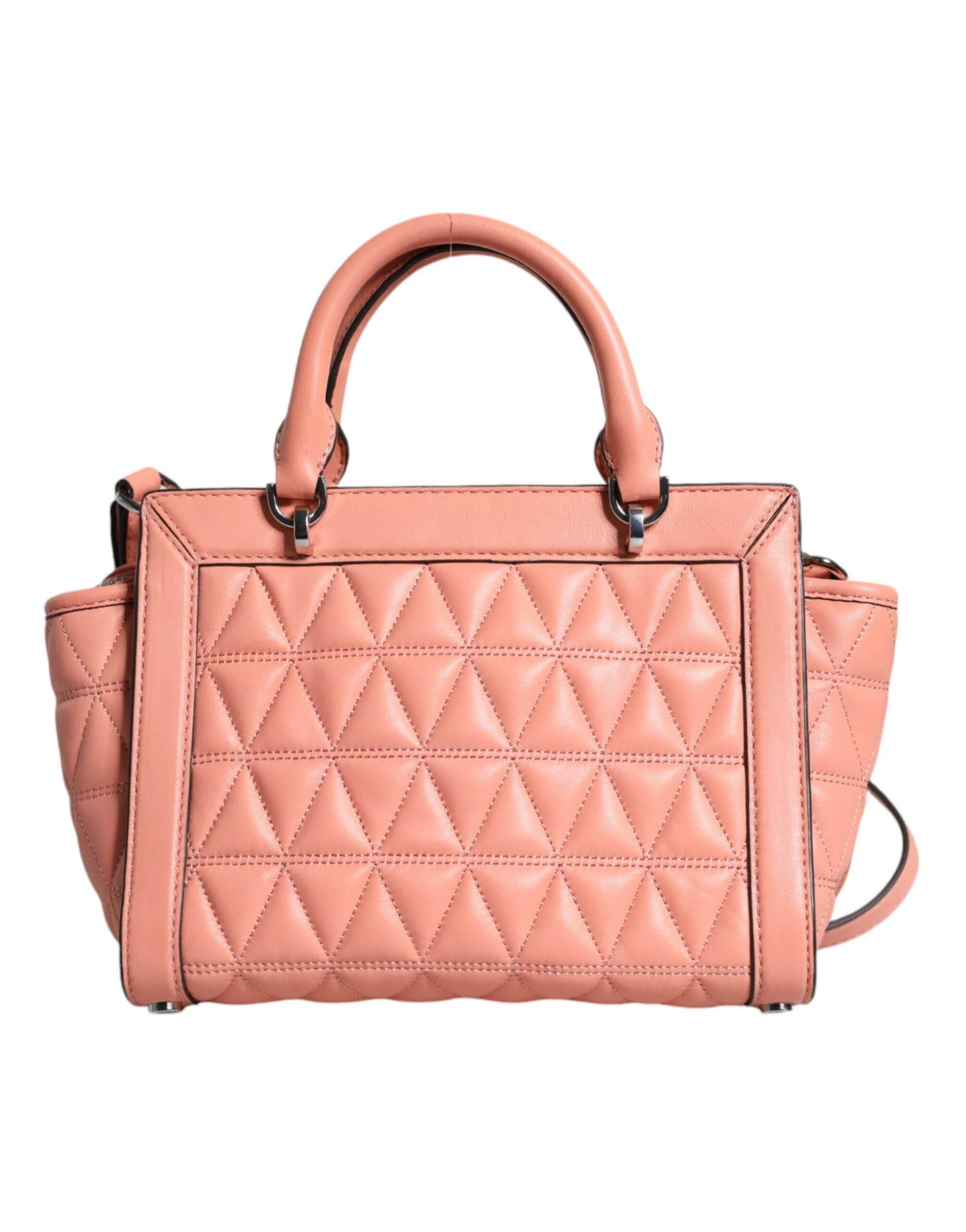 Michael Kors Peach Quilted Leather Logo Crossbody VIVIANNE Messenger Bag - Hilstor