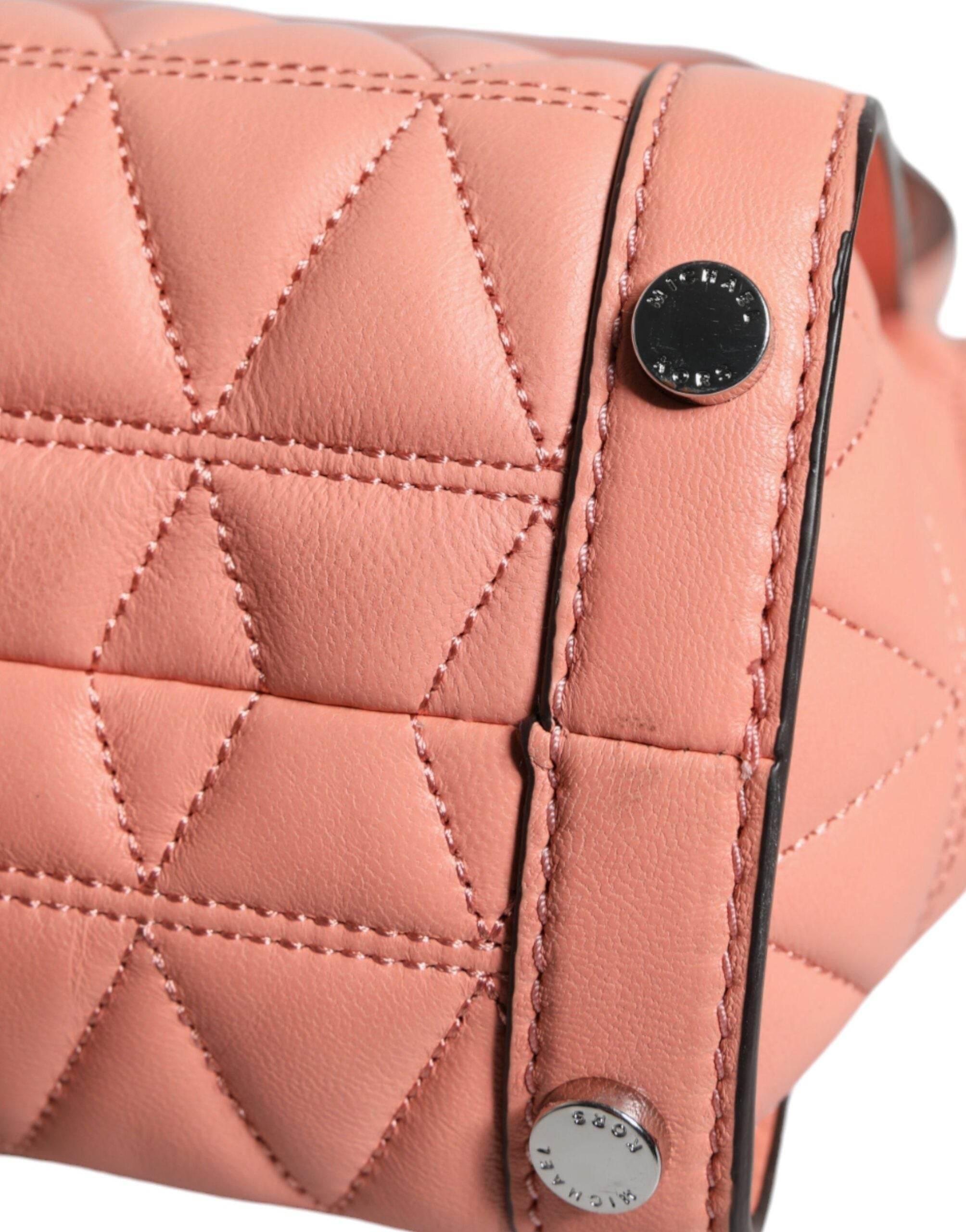 Michael Kors Peach Quilted Leather Logo Crossbody VIVIANNE Messenger Bag - Hilstor