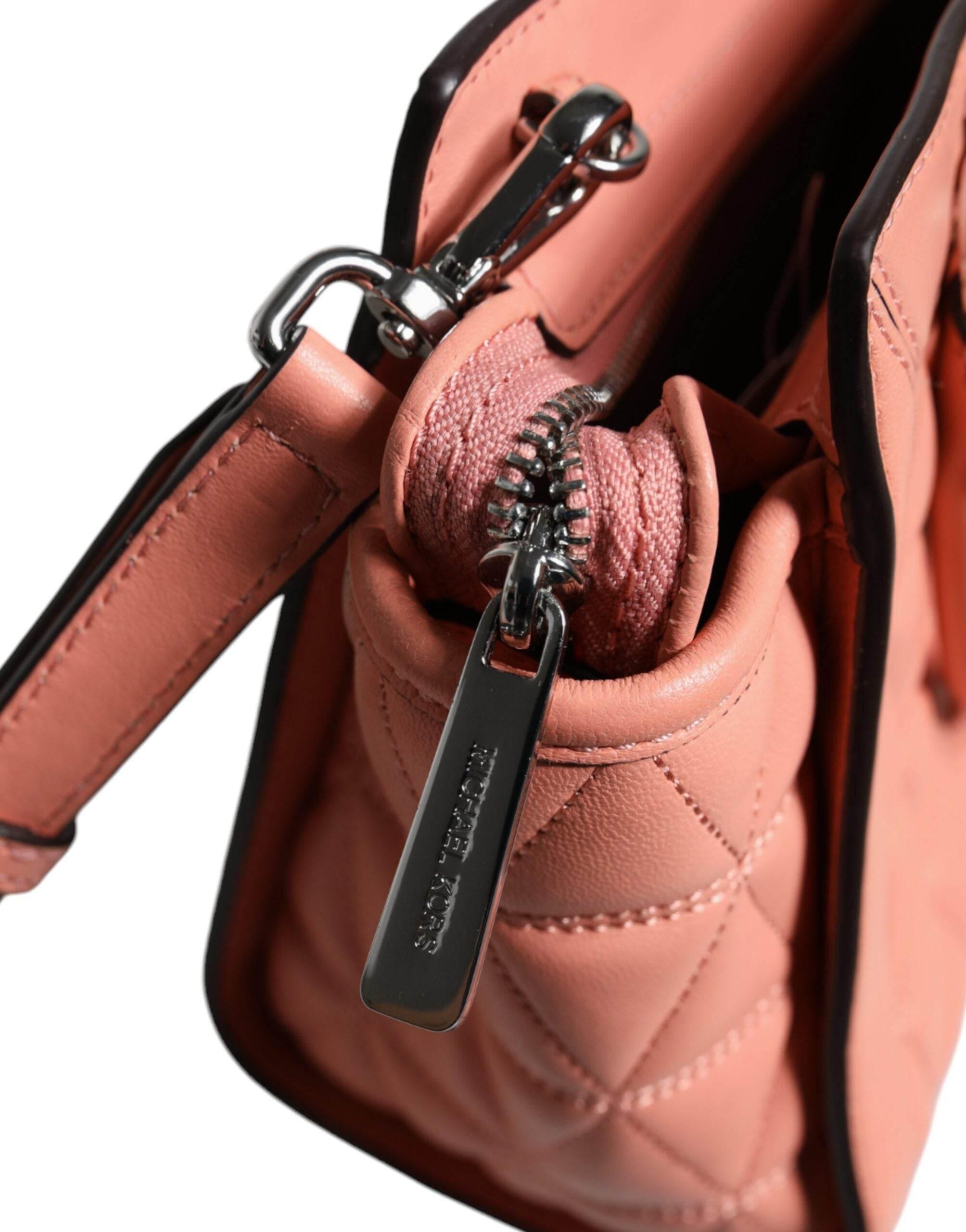 Michael Kors Peach Quilted Leather Logo Crossbody VIVIANNE Messenger Bag - Hilstor