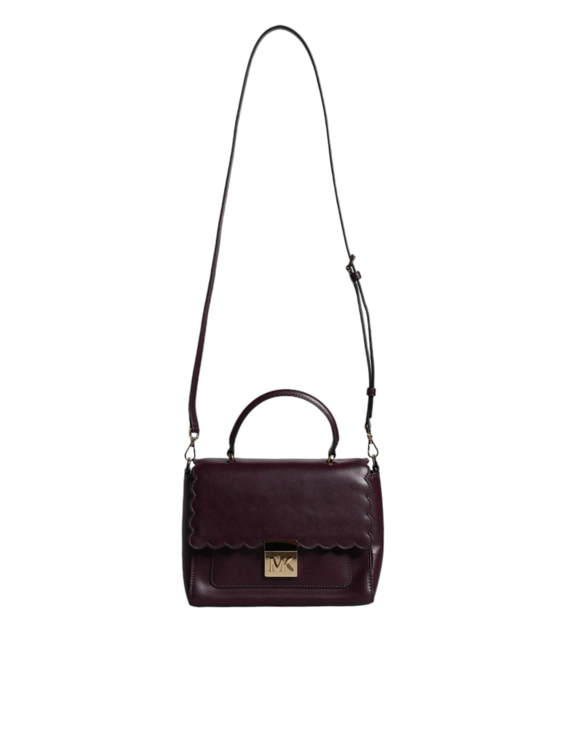 Michael Kors Purple Leather Logo Plaque Crossbody MINDY Satchel Bag - Hilstor