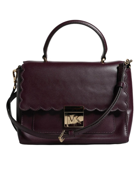 Michael Kors Purple Leather Logo Plaque Crossbody MINDY Satchel Bag - Hilstor