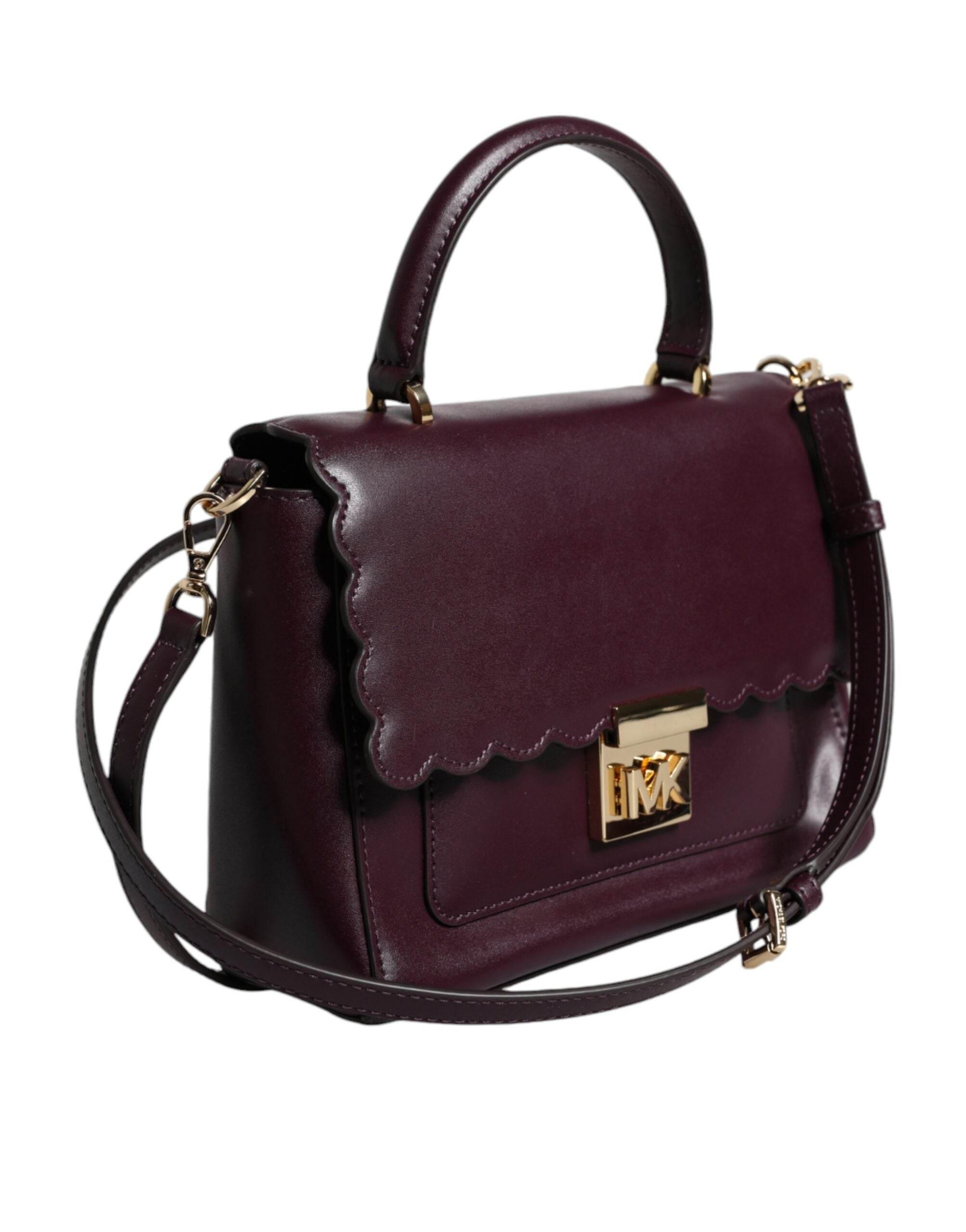 Michael Kors Purple Leather Logo Plaque Crossbody MINDY Satchel Bag - Hilstor