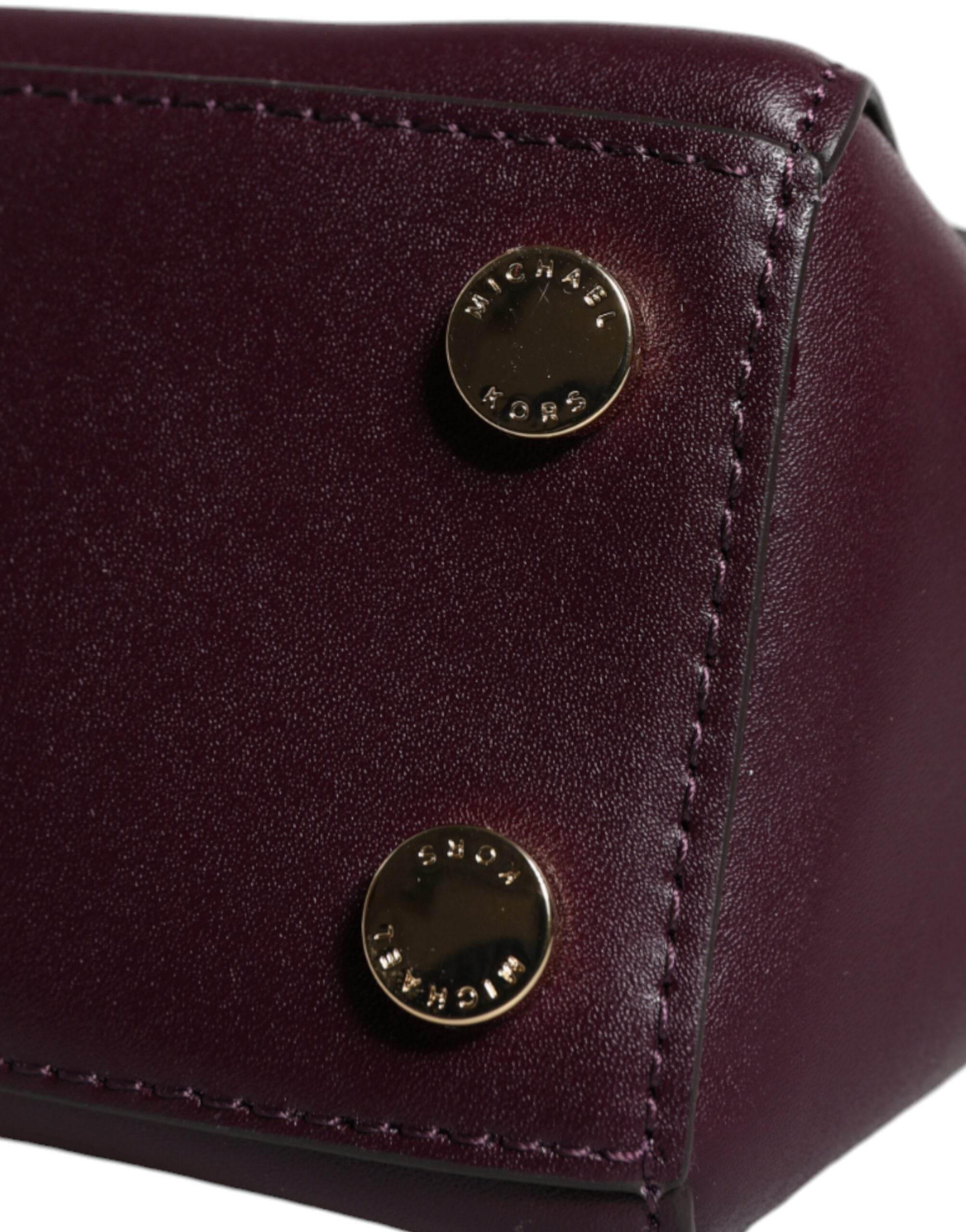 Michael Kors Purple Leather Logo Plaque Crossbody MINDY Satchel Bag - Hilstor