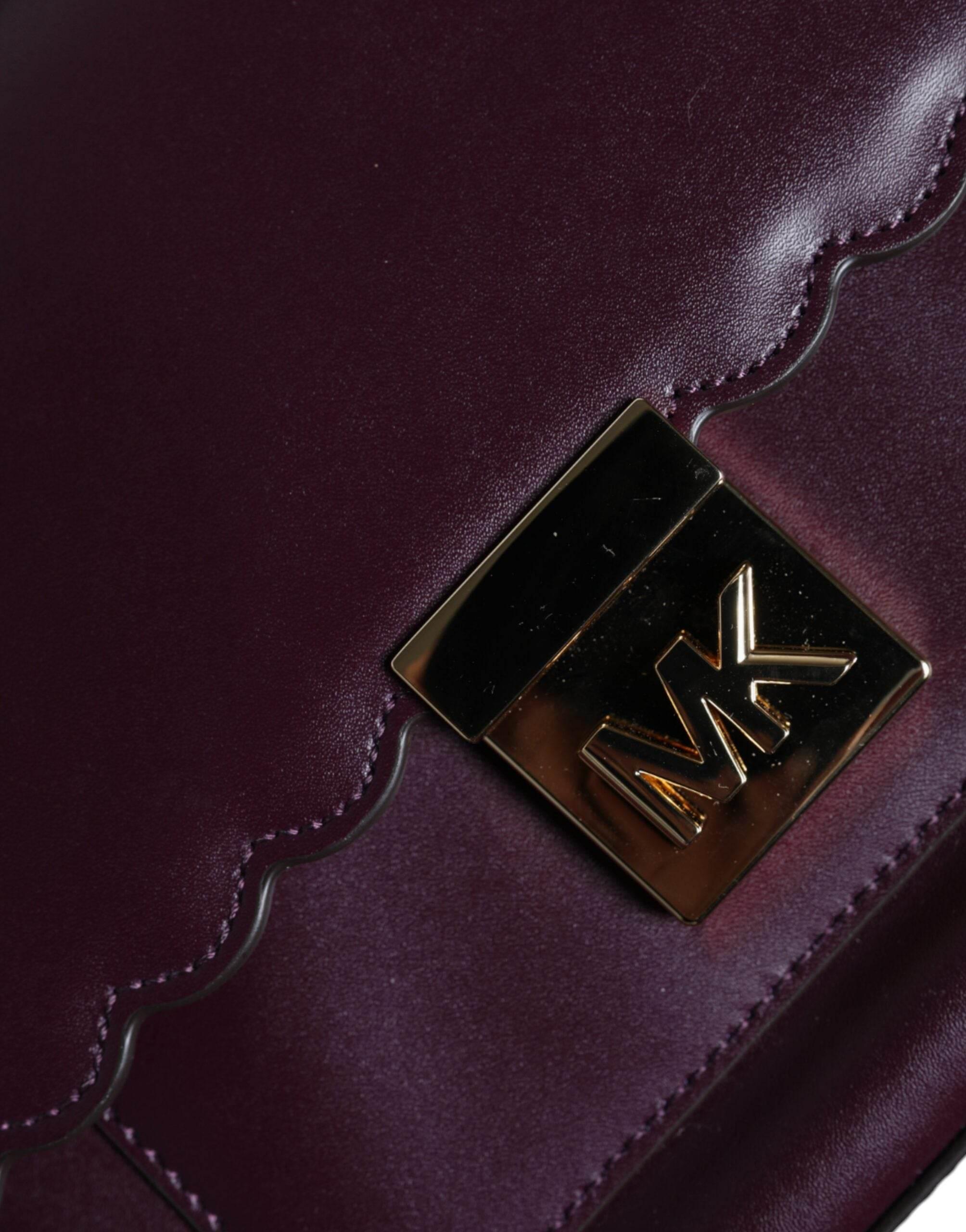 Michael Kors Purple Leather Logo Plaque Crossbody MINDY Satchel Bag - Hilstor