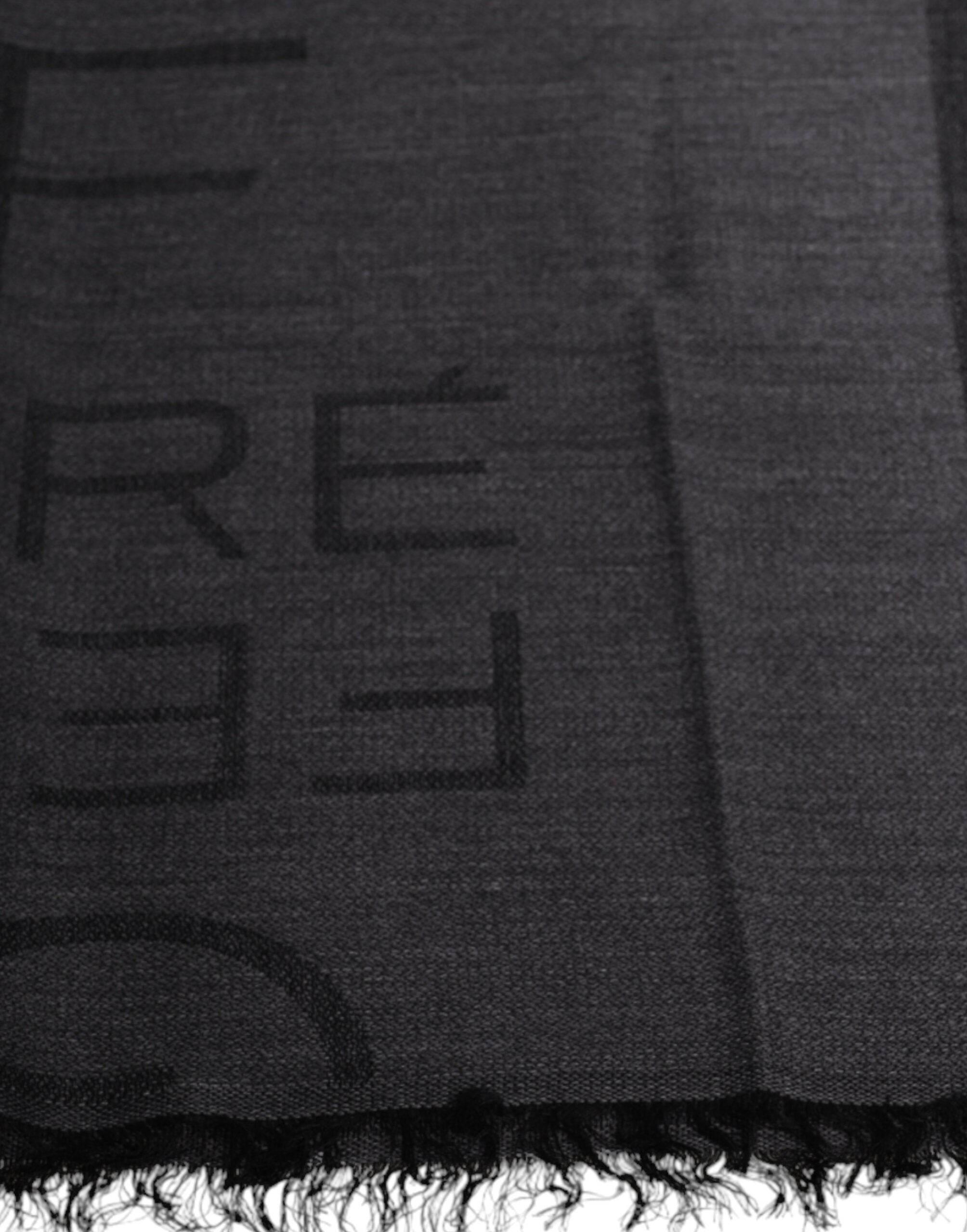 GF Ferre Dark Gray Wool Viscose Foulard Patterned Scarf - Hilstor