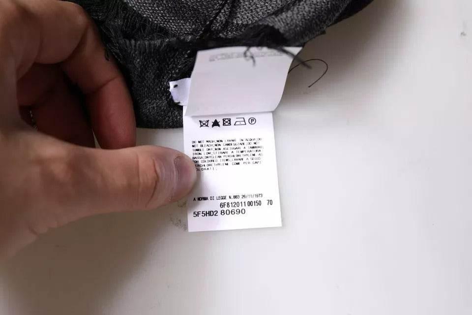 GF Ferre Dark Gray Wool Viscose Foulard Patterned Scarf - Hilstor