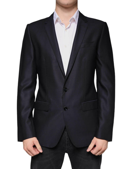 Dolce & Gabbana Dark Blue Wool Single Breasted Dress Coat Blazer - Hilstor