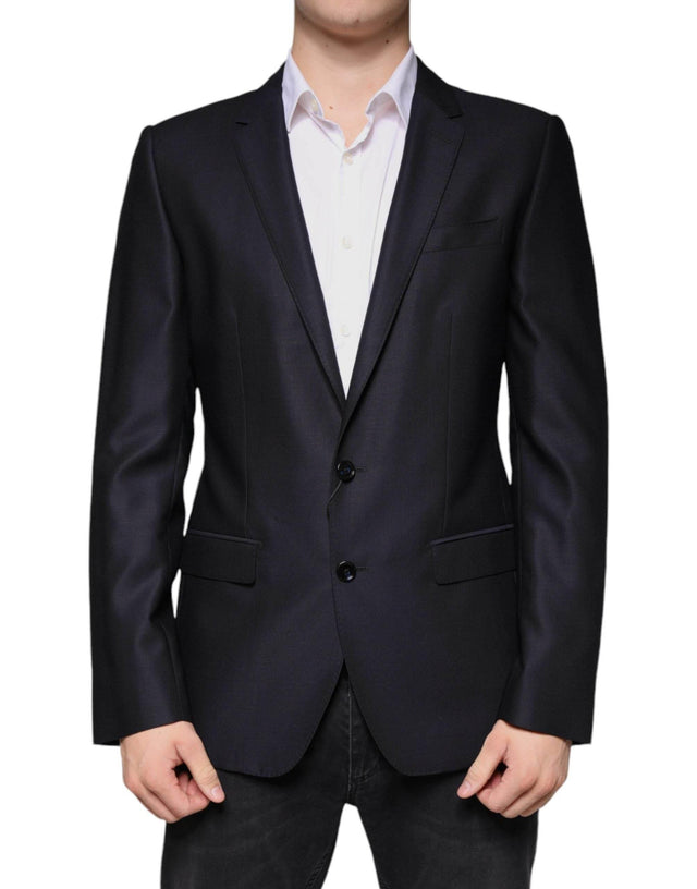 Dolce & Gabbana Dark Blue Wool Single Breasted Dress Coat Blazer - Hilstor
