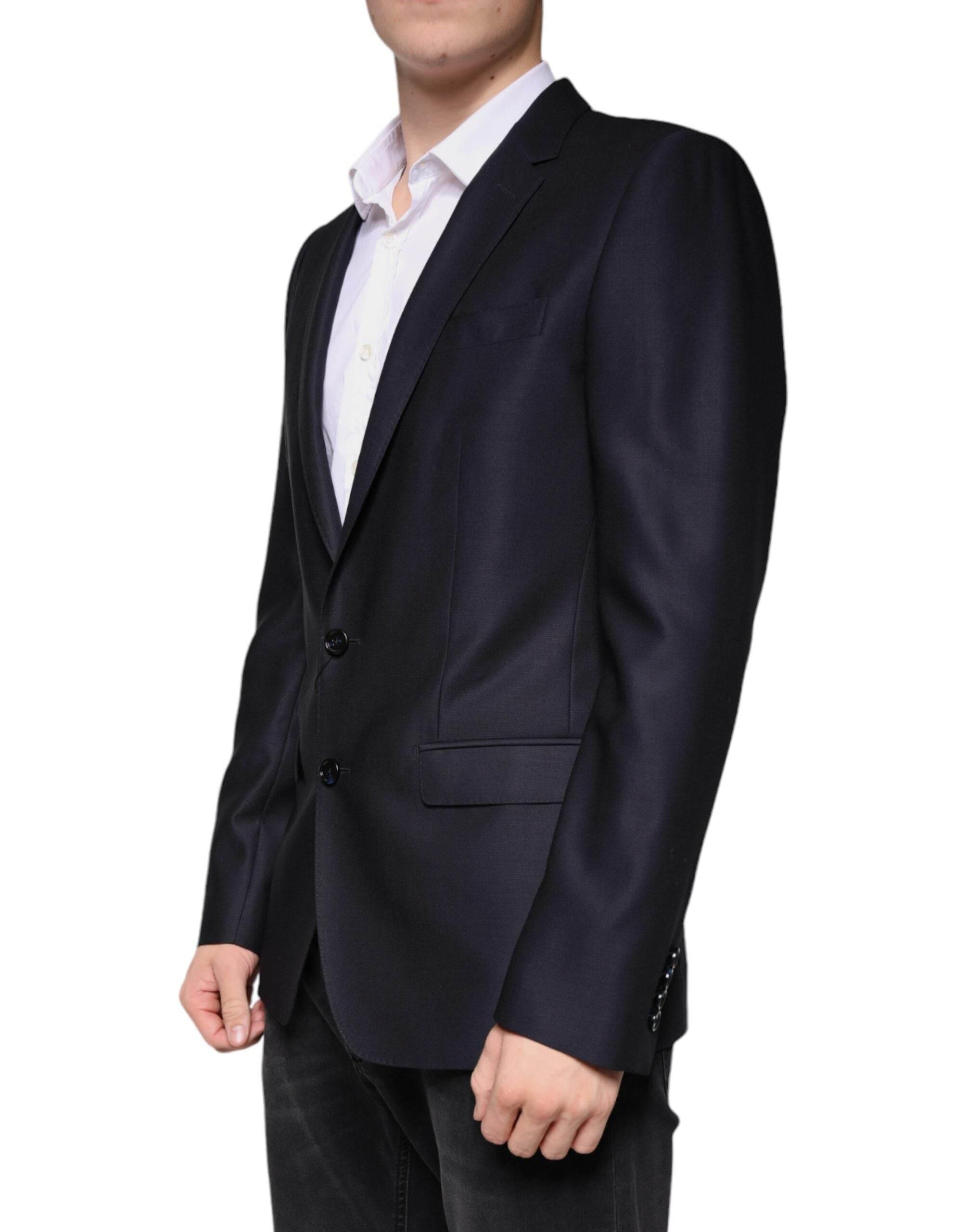 Dolce & Gabbana Dark Blue Wool Single Breasted Dress Coat Blazer - Hilstor