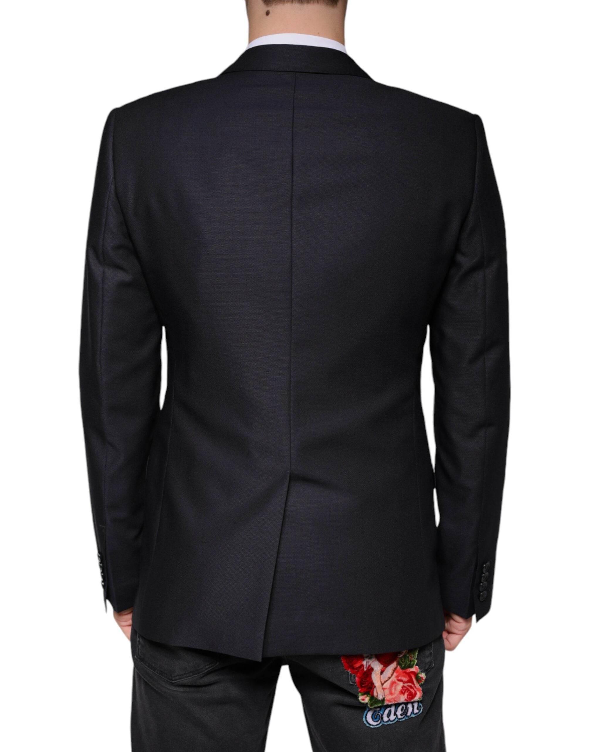 Dolce & Gabbana Dark Blue Wool Single Breasted Dress Coat Blazer - Hilstor