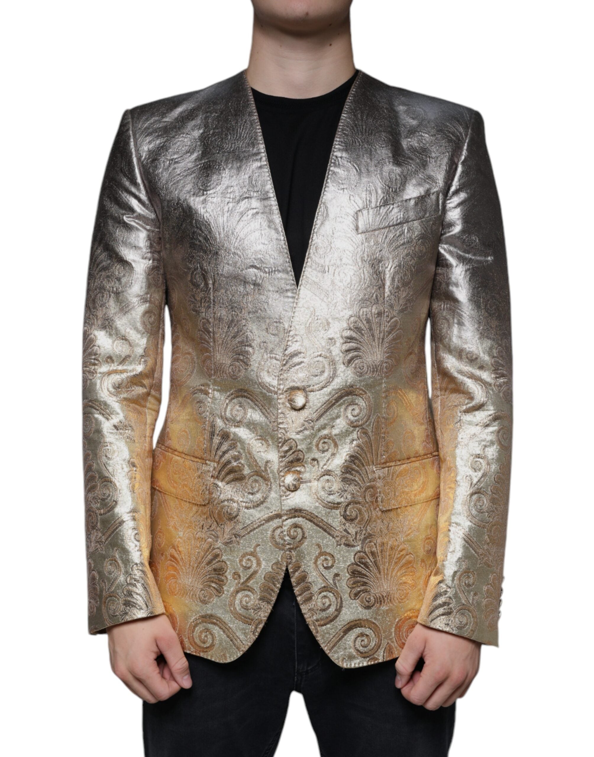 Dolce &amp; Gabbana Gold Jacquard Single Breasted Dress Blazer