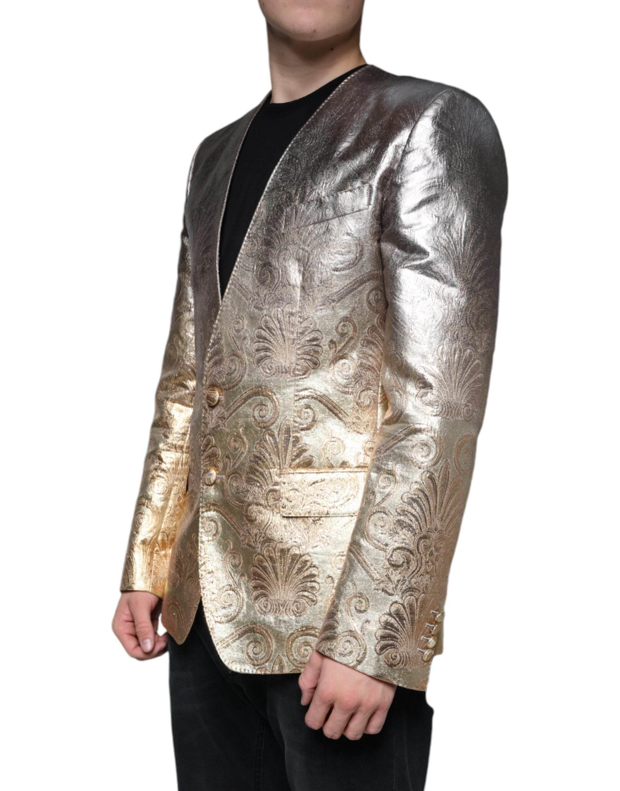 Dolce & Gabbana Gold Jacquard Single Breasted Dress Blazer - Hilstor