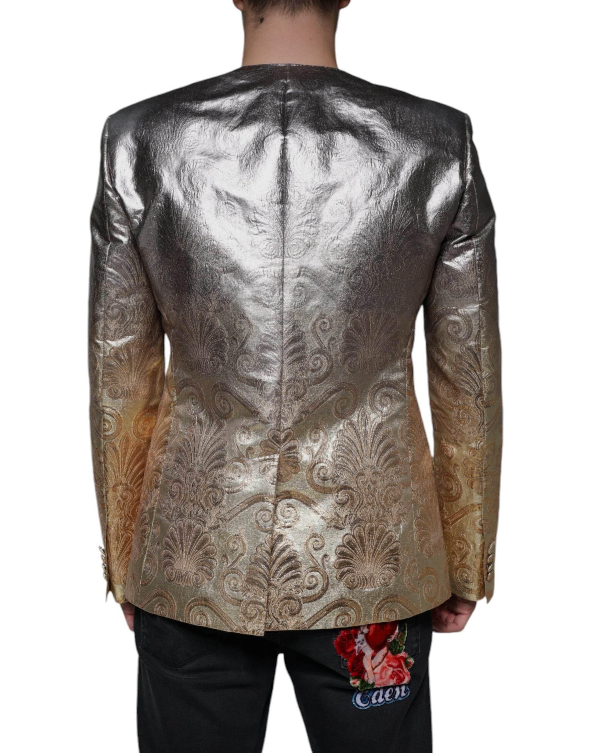 Dolce & Gabbana Gold Jacquard Single Breasted Dress Blazer - Hilstor