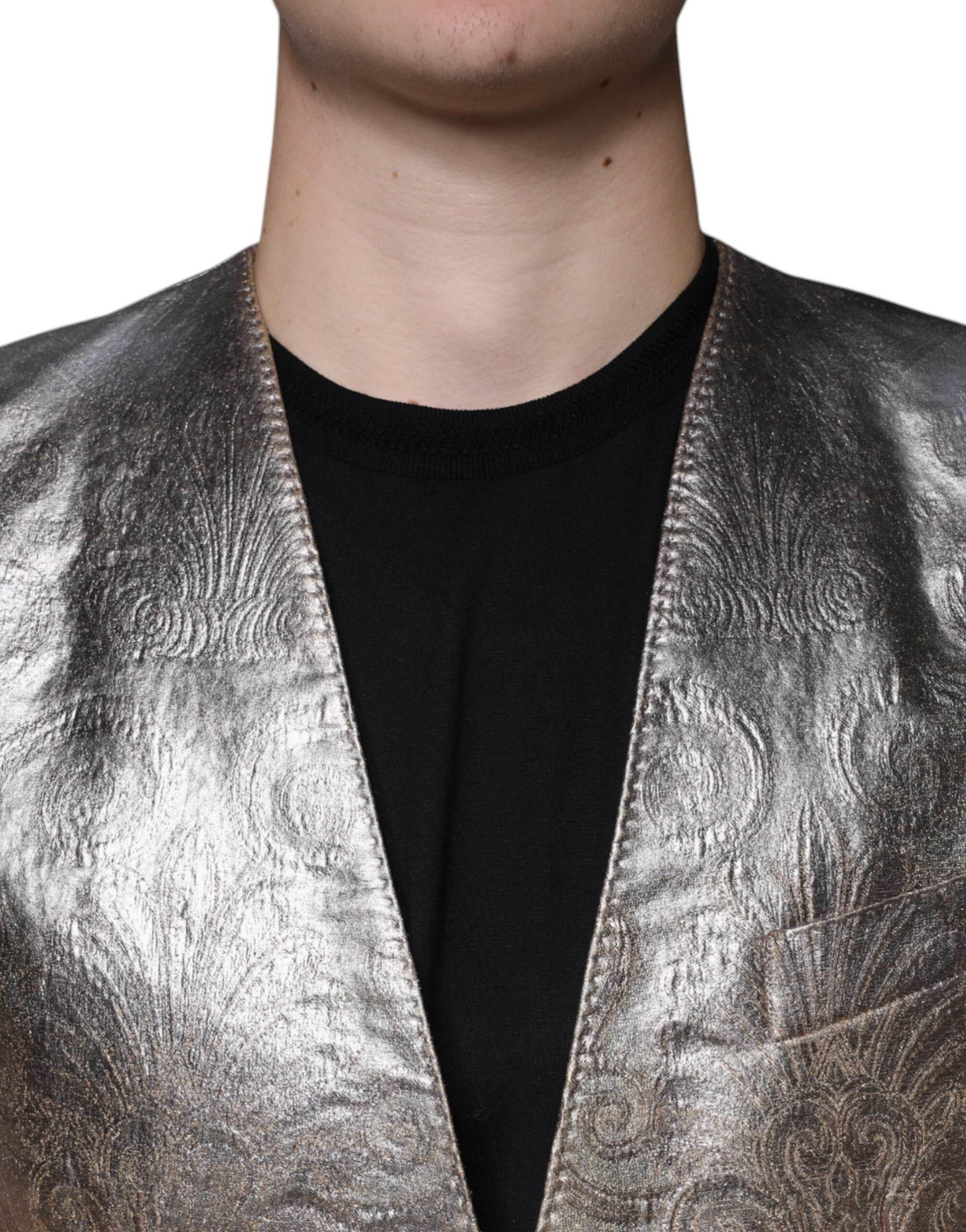 Dolce & Gabbana Gold Jacquard Single Breasted Dress Blazer - Hilstor