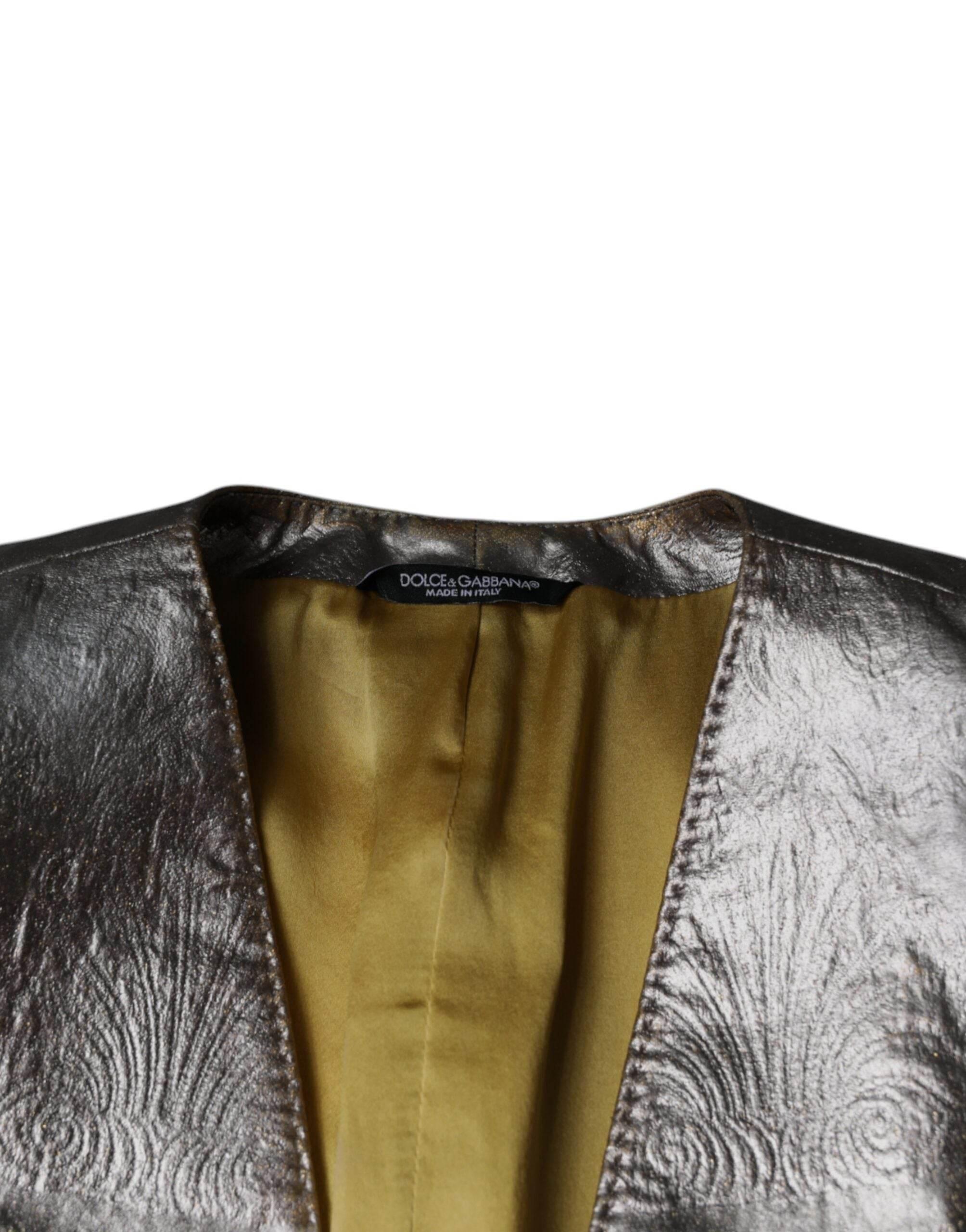 Dolce & Gabbana Gold Jacquard Single Breasted Dress Blazer - Hilstor
