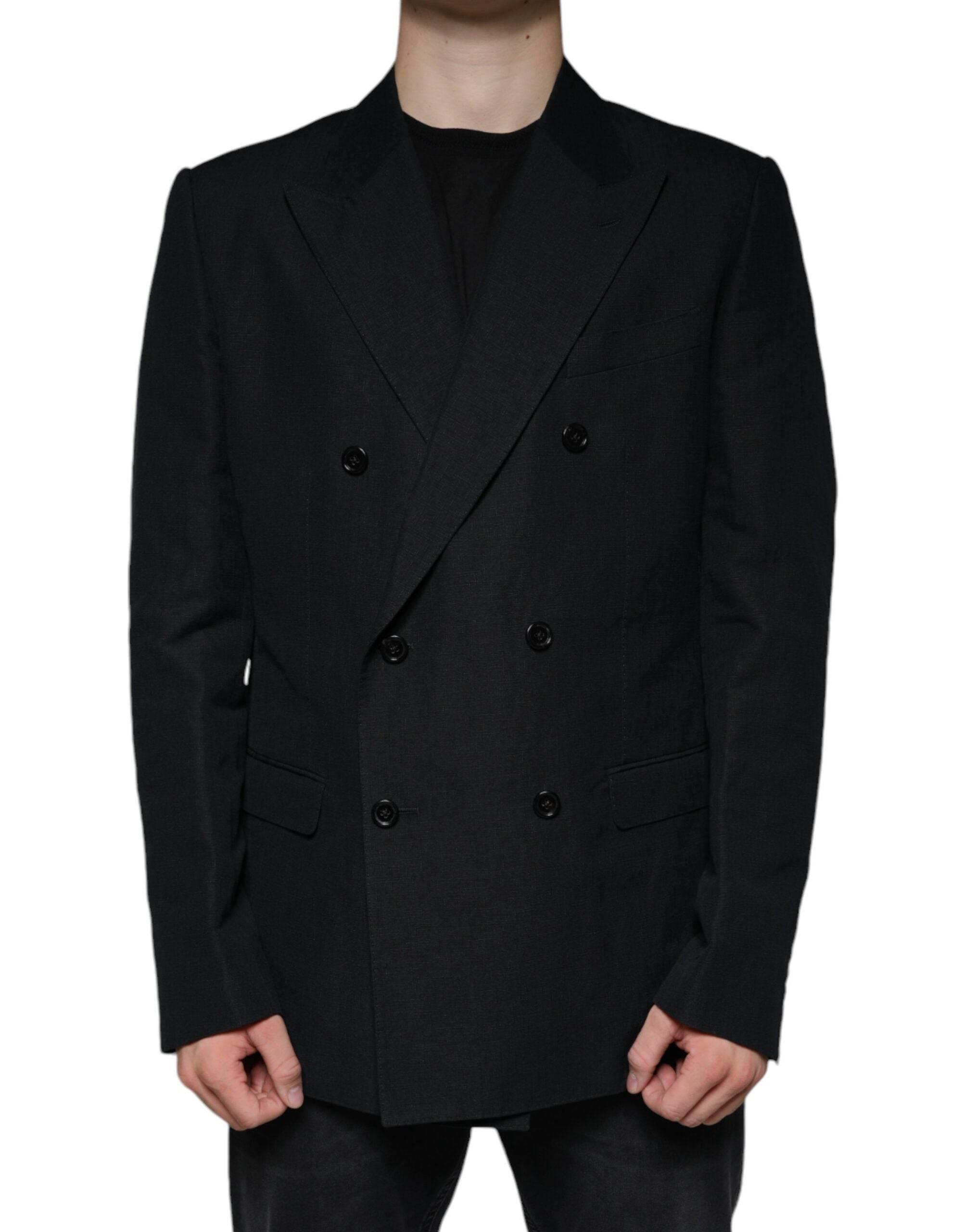 Dolce & Gabbana Black Linen Double Breasted Dress Blazer - Hilstor