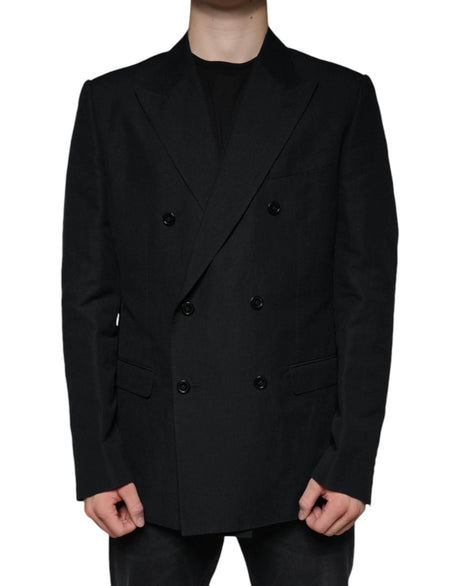 Dolce & Gabbana Black Linen Double Breasted Dress Blazer - Hilstor