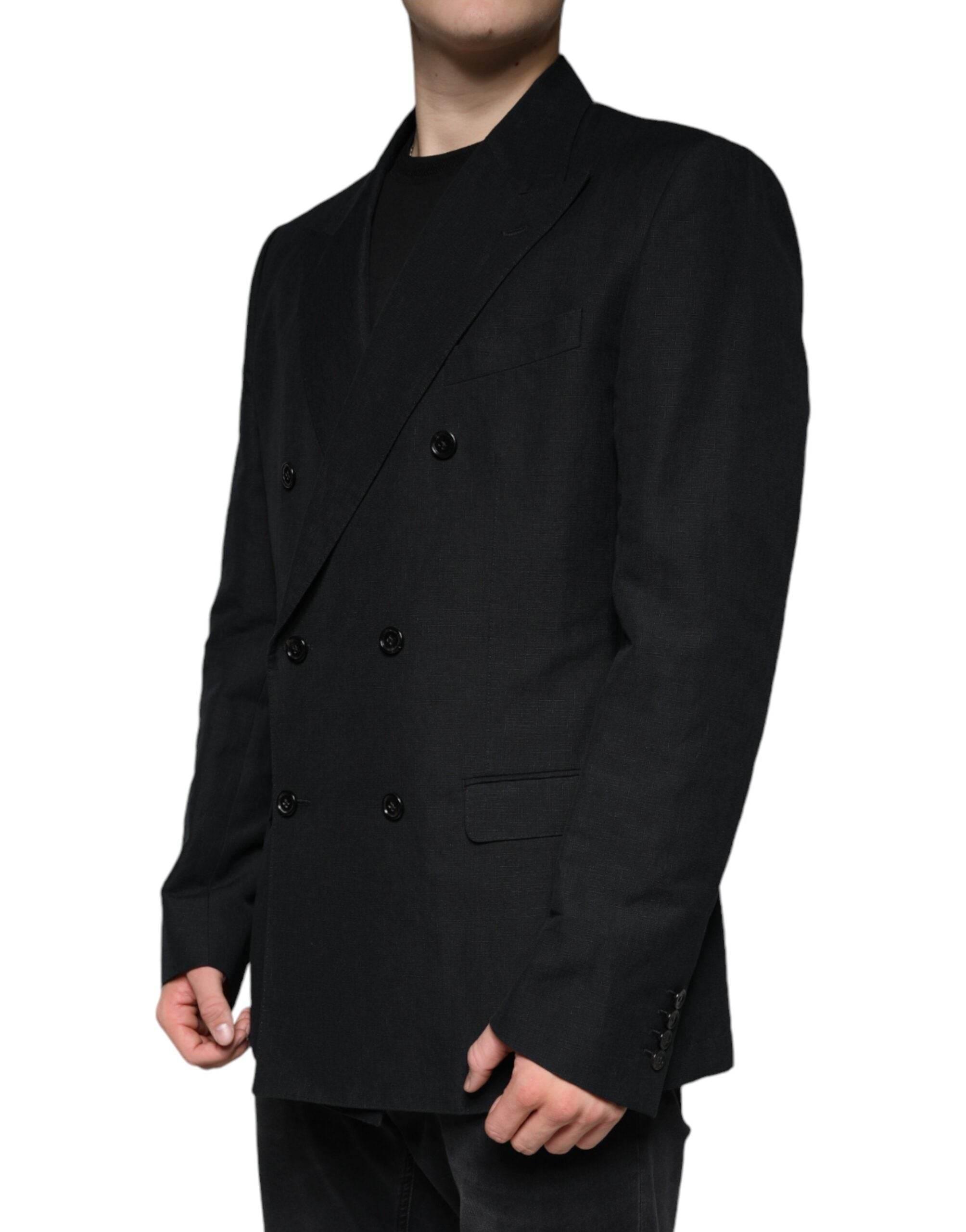 Dolce & Gabbana Black Linen Double Breasted Dress Blazer - Hilstor