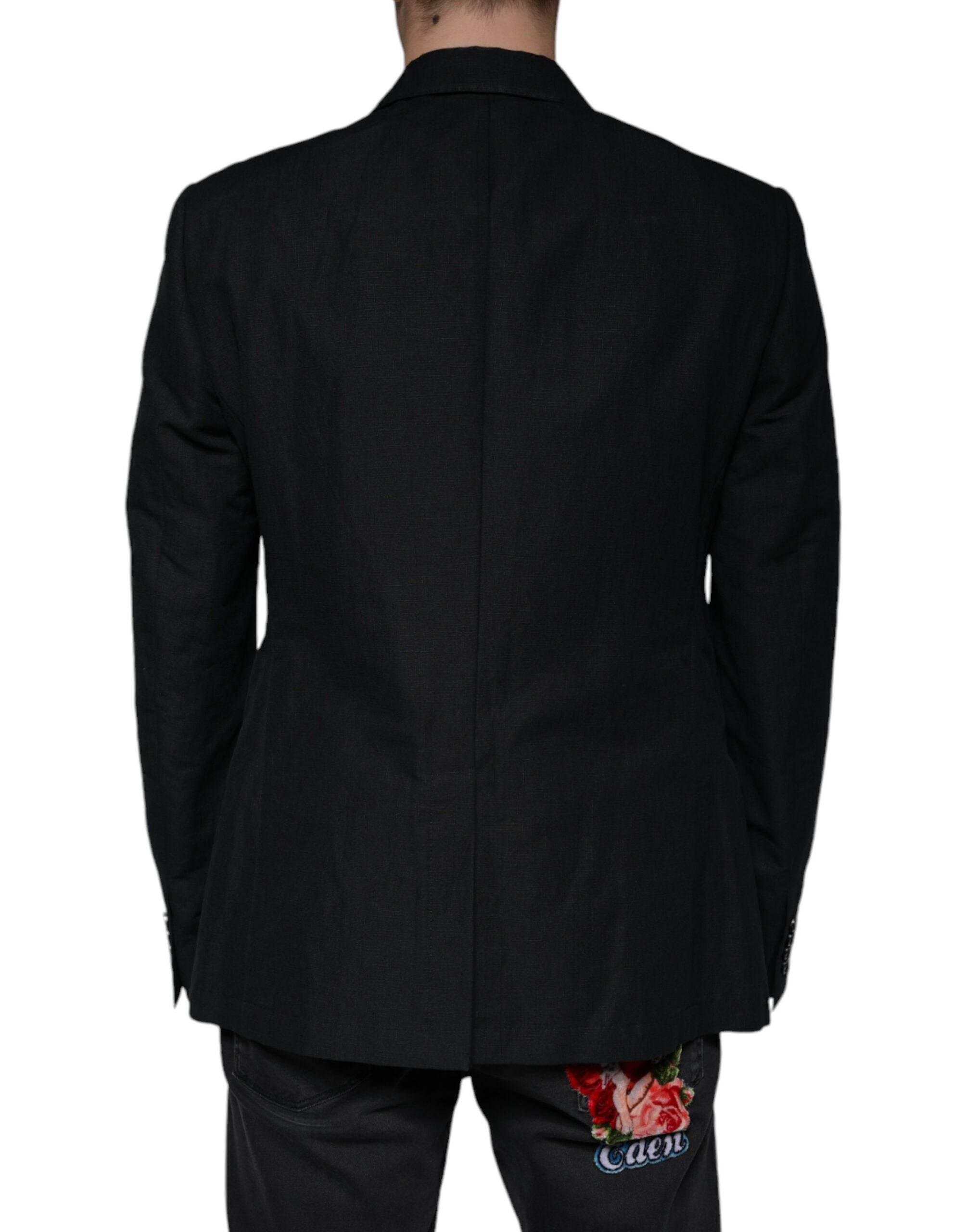 Dolce & Gabbana Black Linen Double Breasted Dress Blazer - Hilstor