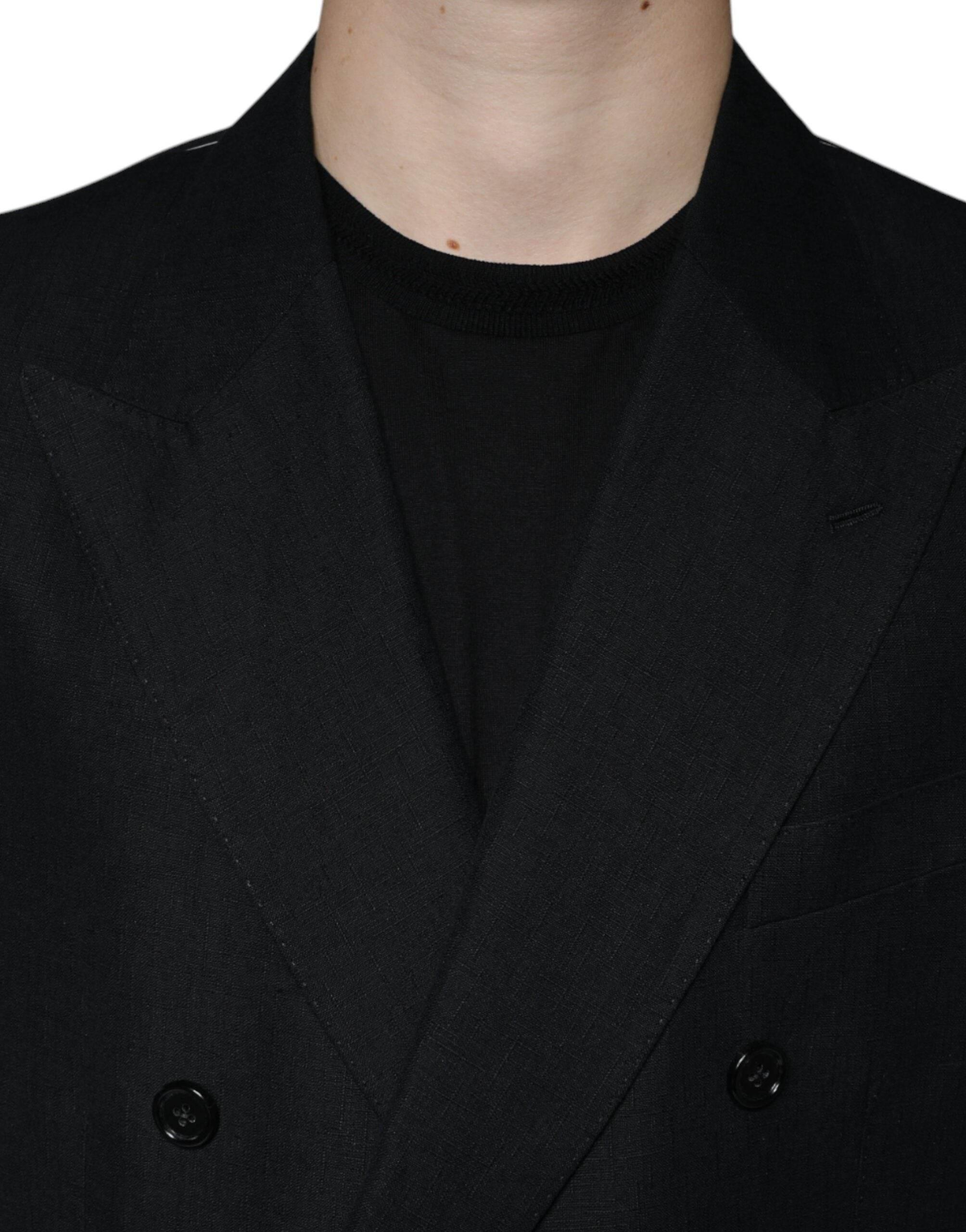 Dolce & Gabbana Black Linen Double Breasted Dress Blazer - Hilstor