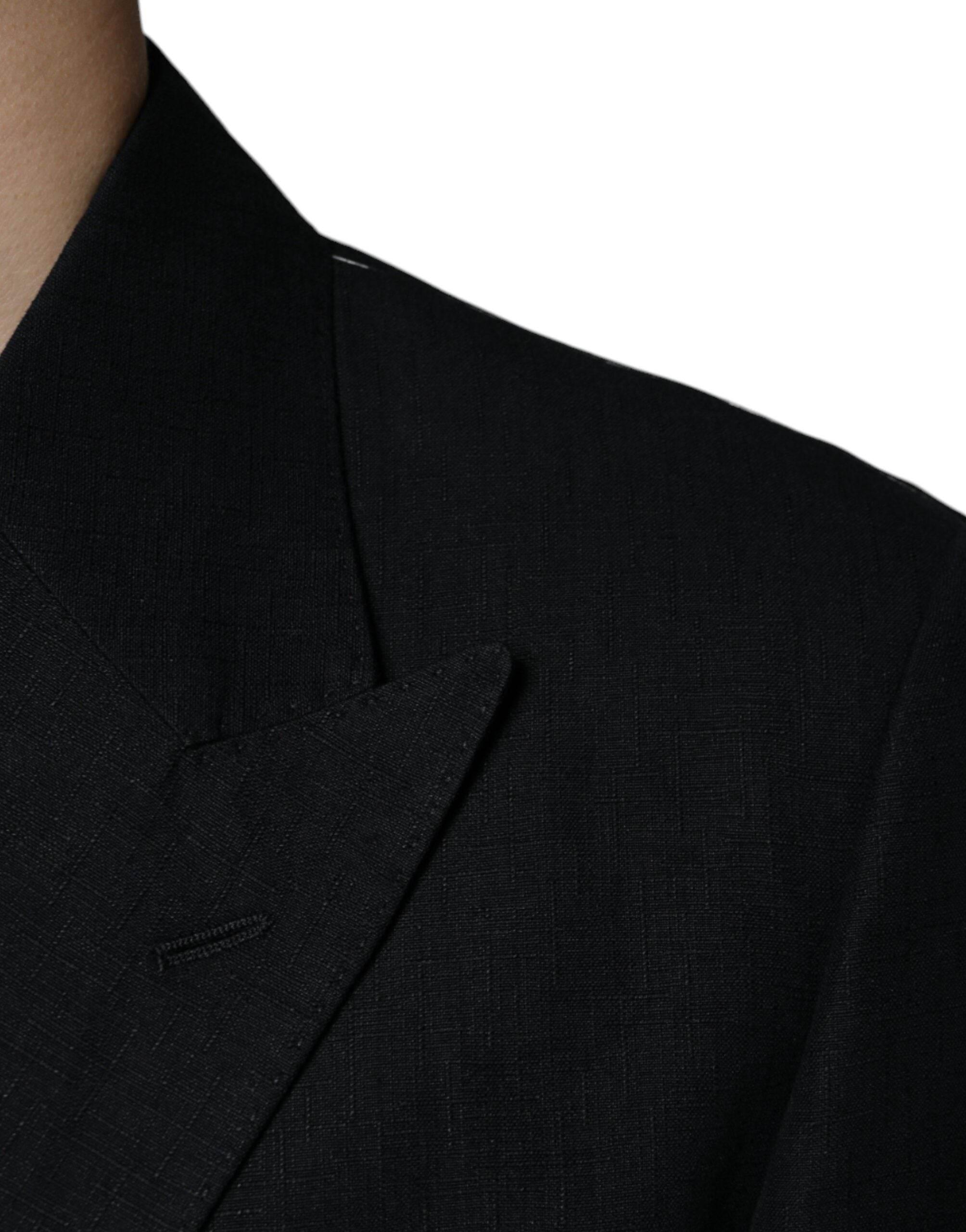 Dolce & Gabbana Black Linen Double Breasted Dress Blazer - Hilstor