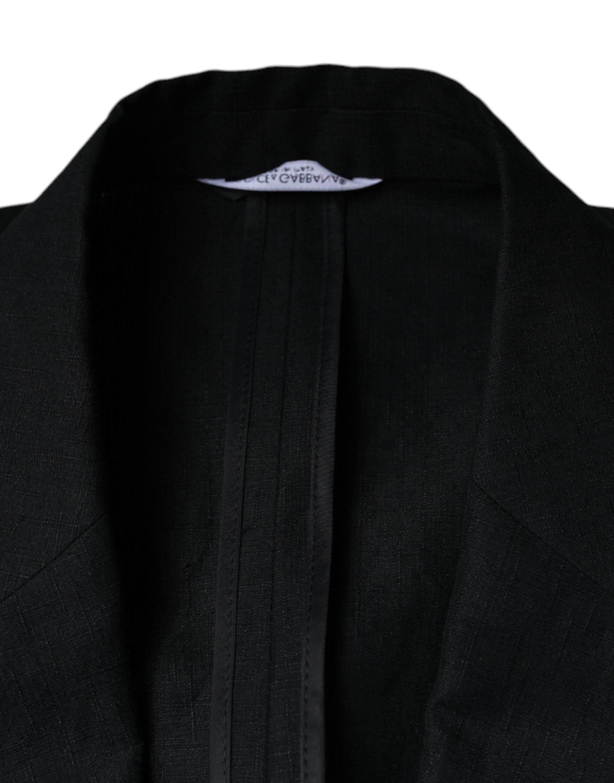 Dolce & Gabbana Black Linen Double Breasted Dress Blazer - Hilstor