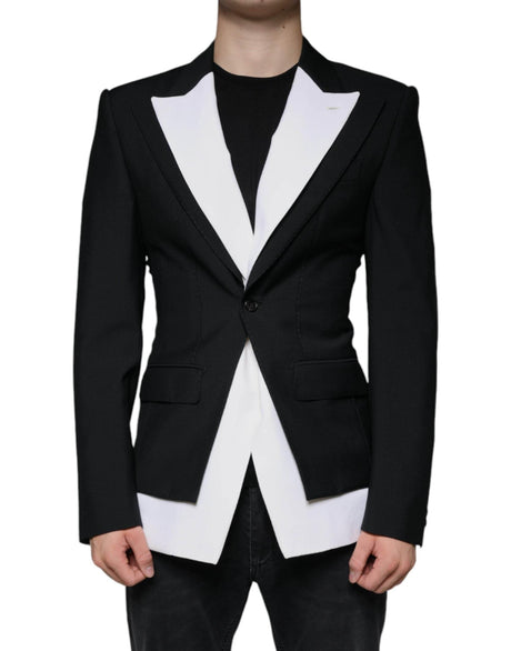 Dolce & Gabbana Black White Single Breasted Dress Blazer - Hilstor