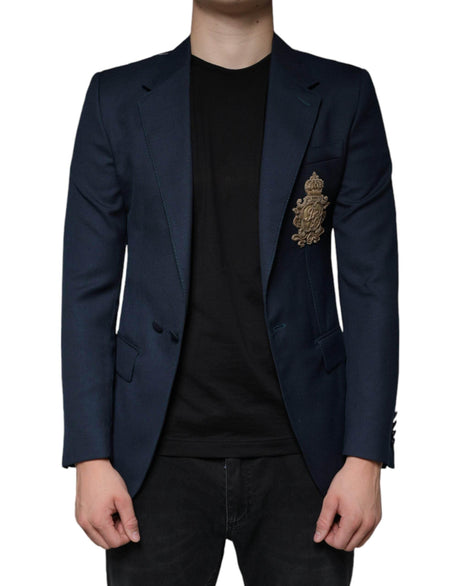 Dolce & Gabbana Blue Wool Logo Single Breasted Coat Blazer - Hilstor
