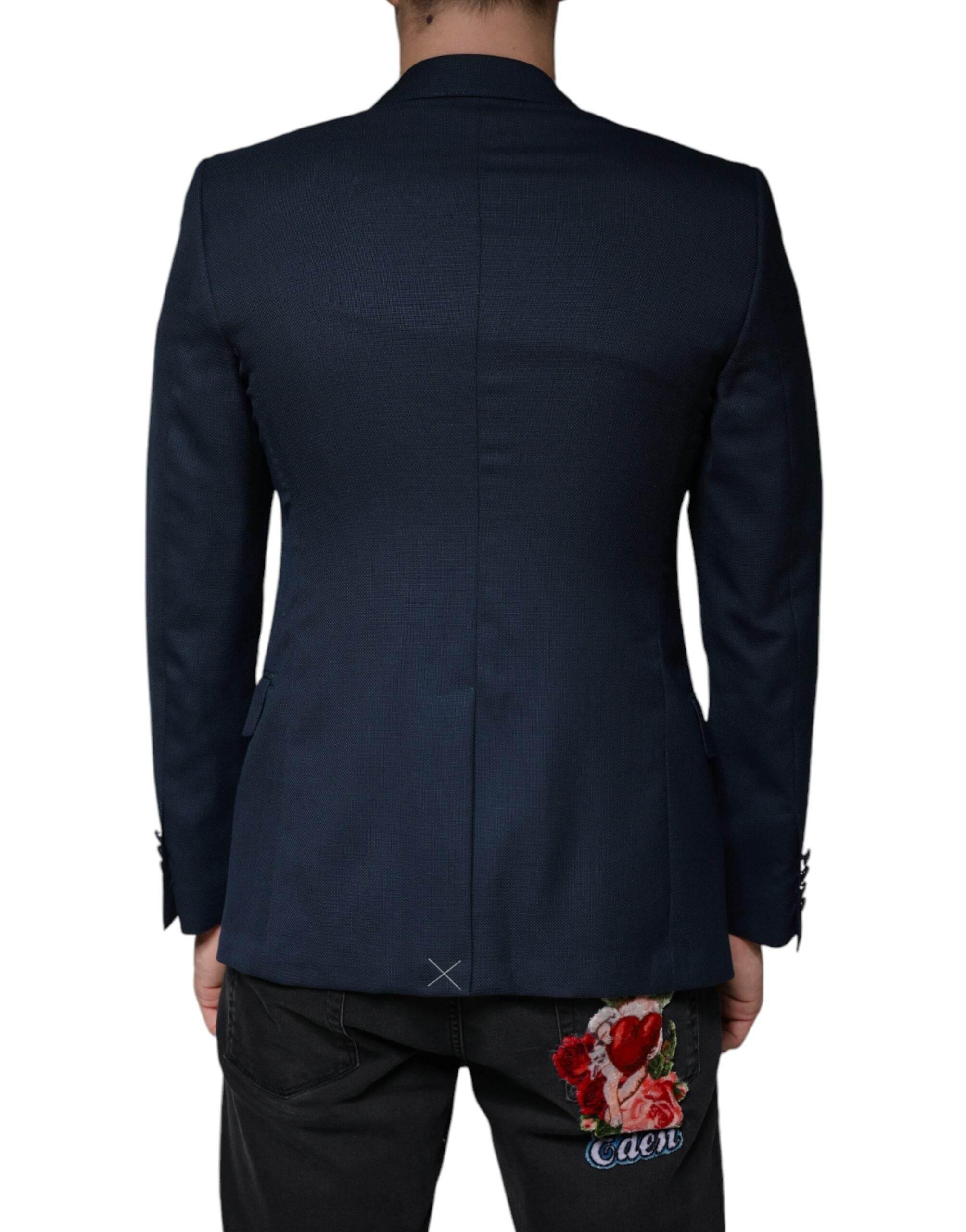 Dolce & Gabbana Blue Wool Logo Single Breasted Coat Blazer - Hilstor