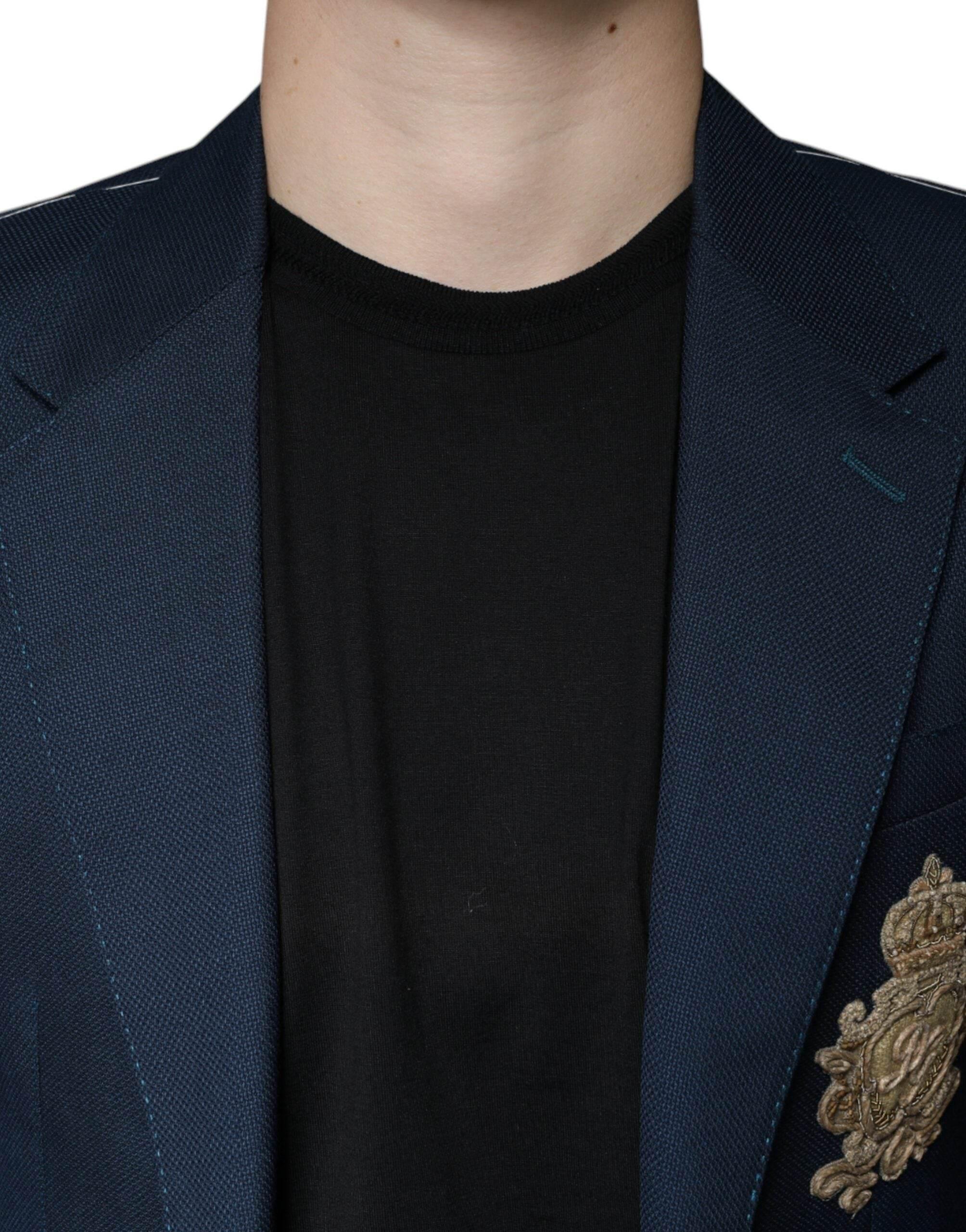 Dolce & Gabbana Blue Wool Logo Single Breasted Coat Blazer - Hilstor