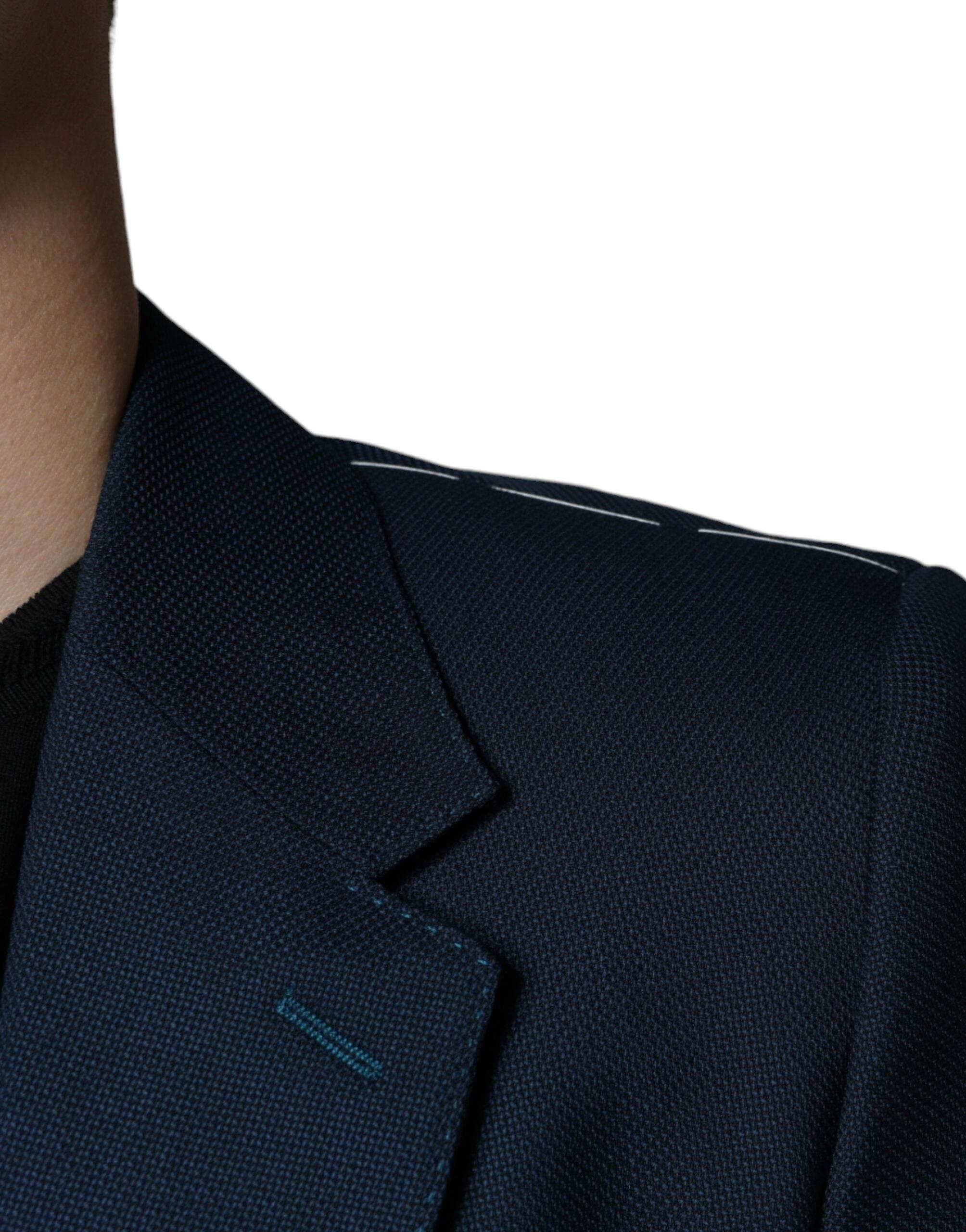 Dolce & Gabbana Blue Wool Logo Single Breasted Coat Blazer - Hilstor