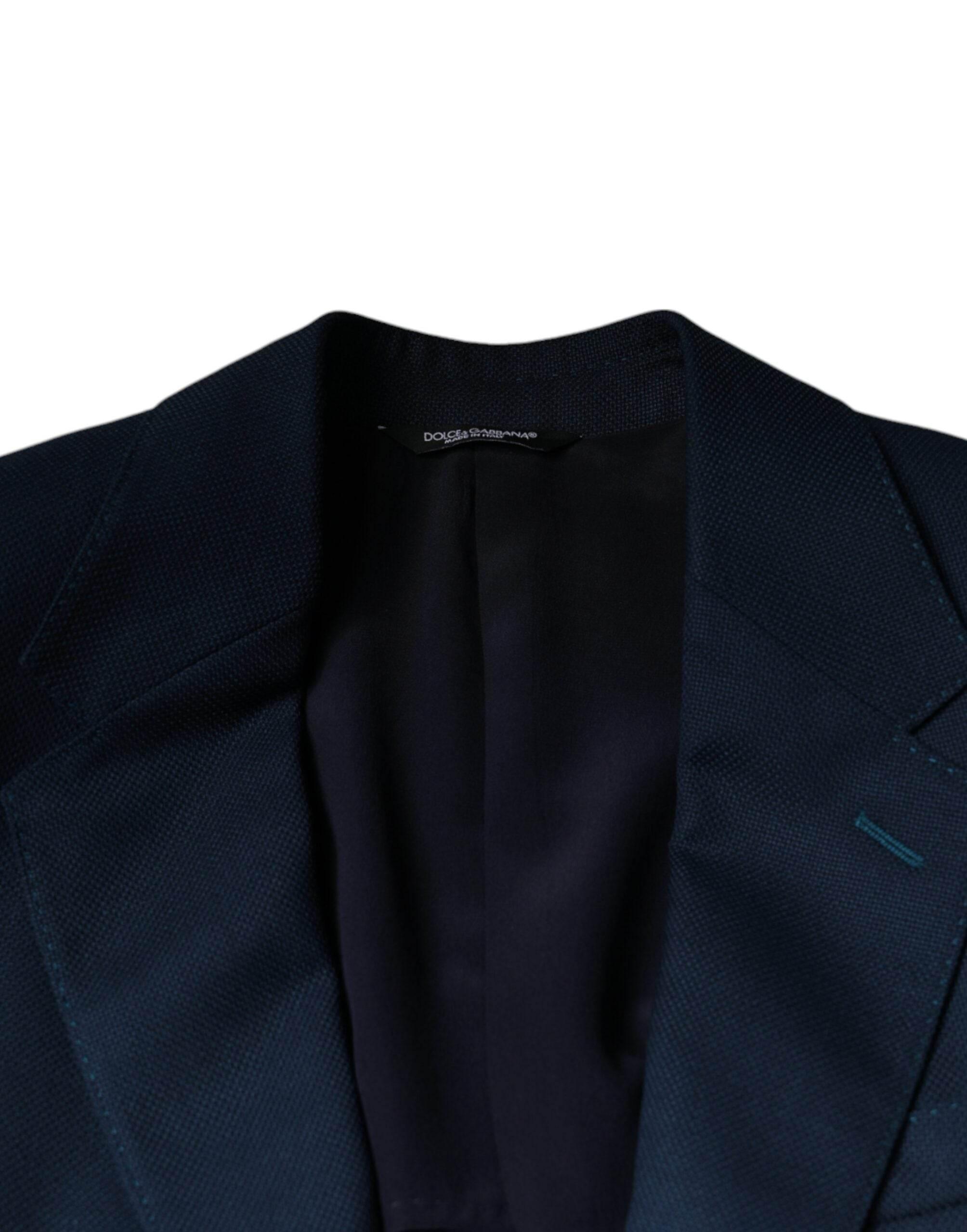 Dolce & Gabbana Blue Wool Logo Single Breasted Coat Blazer - Hilstor