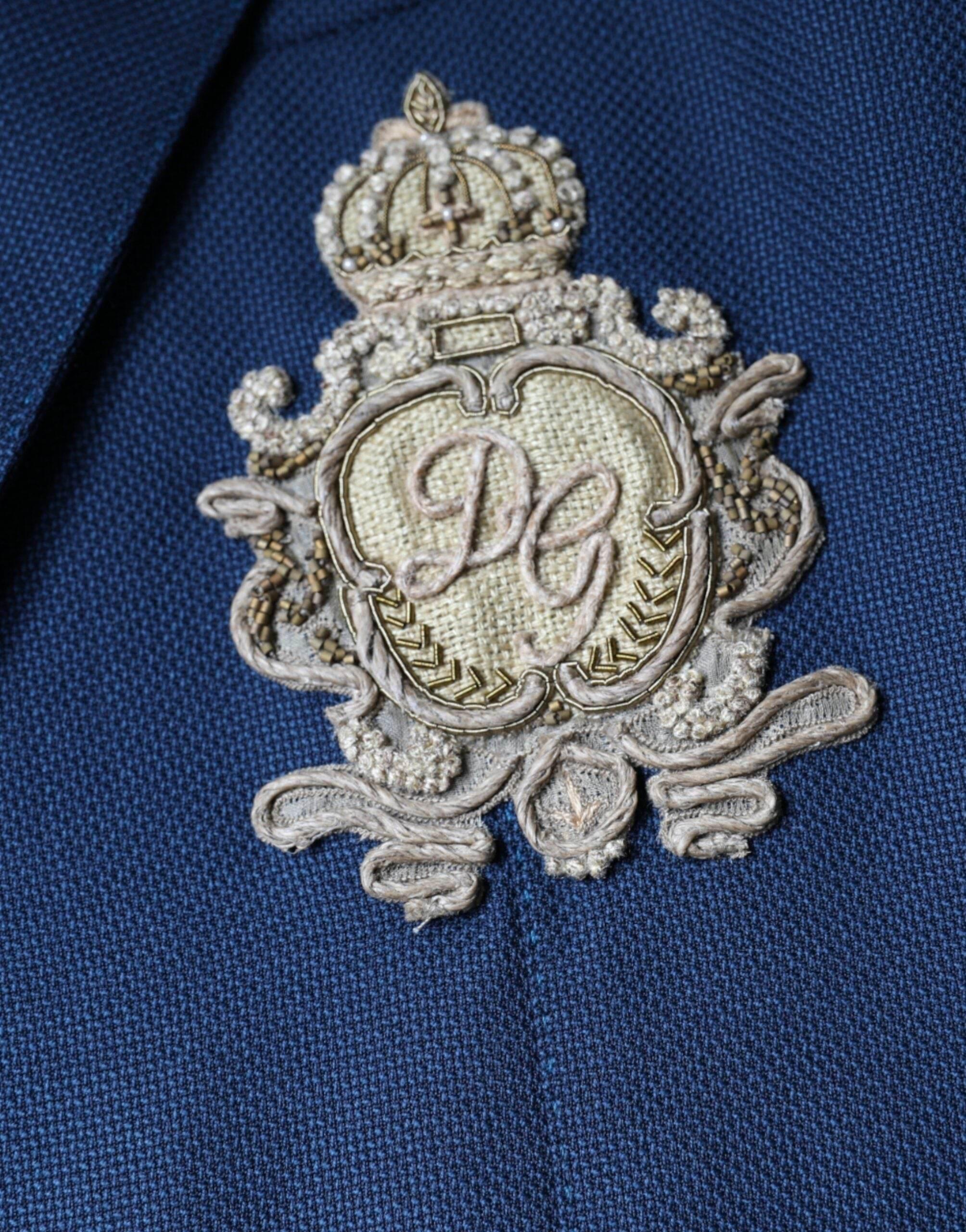 Dolce & Gabbana Blue Wool Logo Single Breasted Coat Blazer - Hilstor