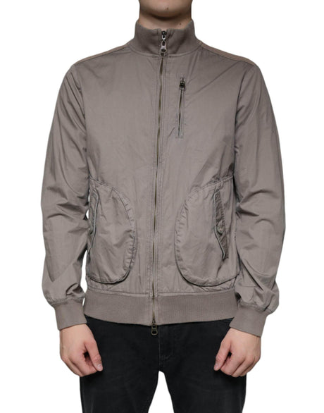 Armani Jeans Brown Cotton Full Zip Bomber Logo Jacket - Hilstor