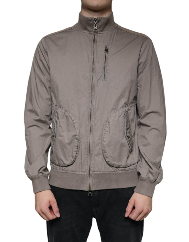 Armani Jeans Brown Cotton Full Zip Bomber Logo Jacket - Hilstor