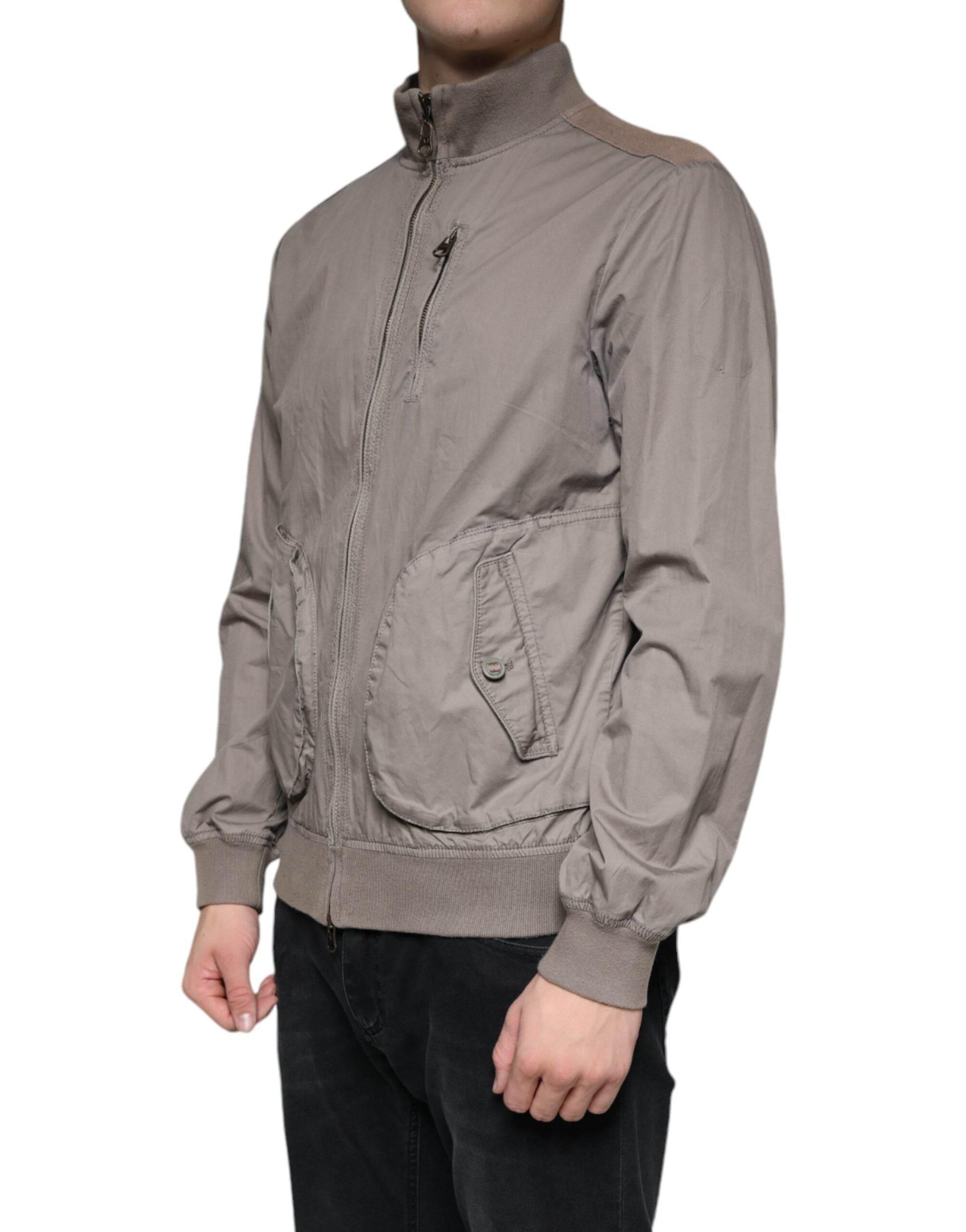 Armani Jeans Brown Cotton Full Zip Bomber Logo Jacket - Hilstor