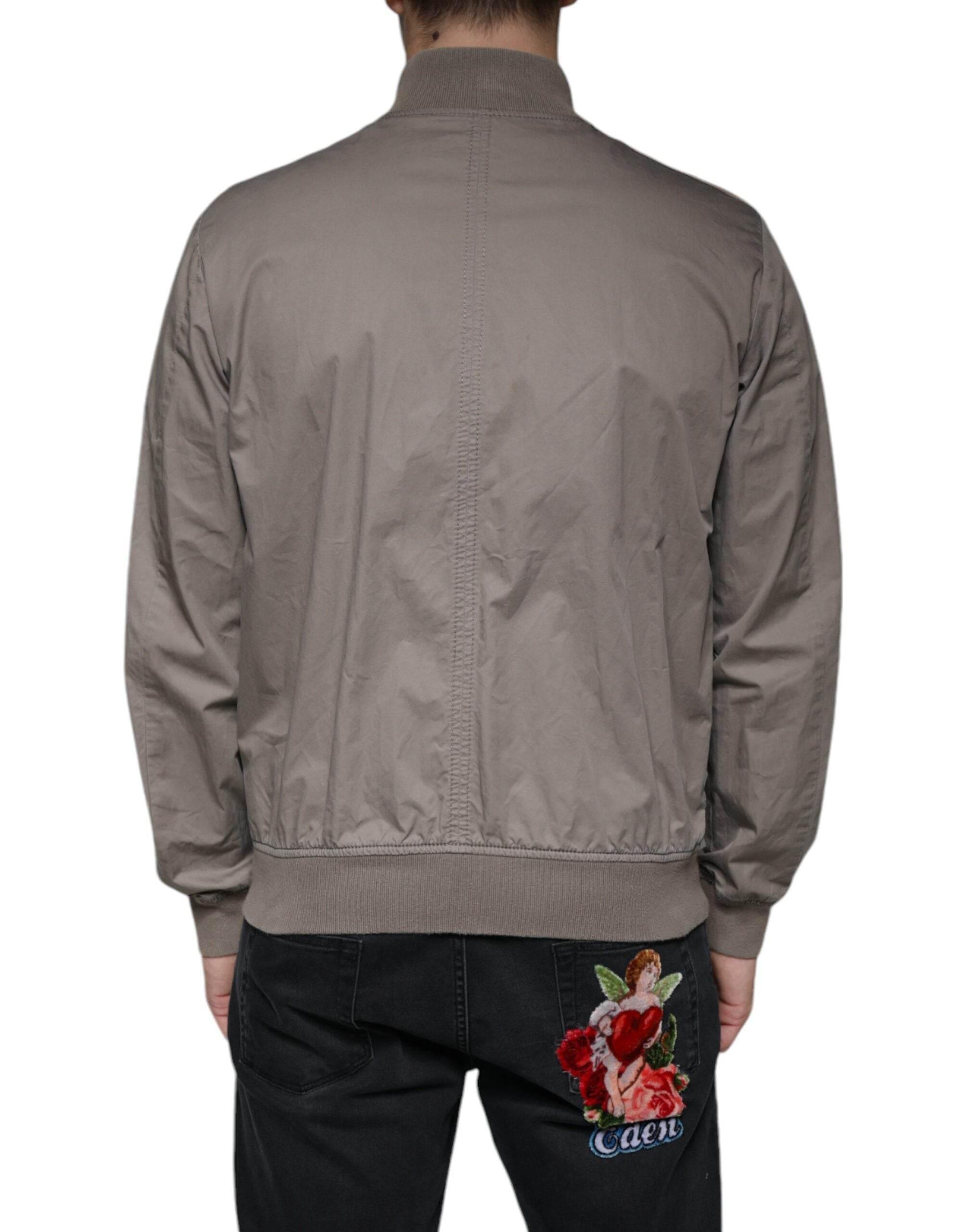 Armani Jeans Brown Cotton Full Zip Bomber Logo Jacket - Hilstor