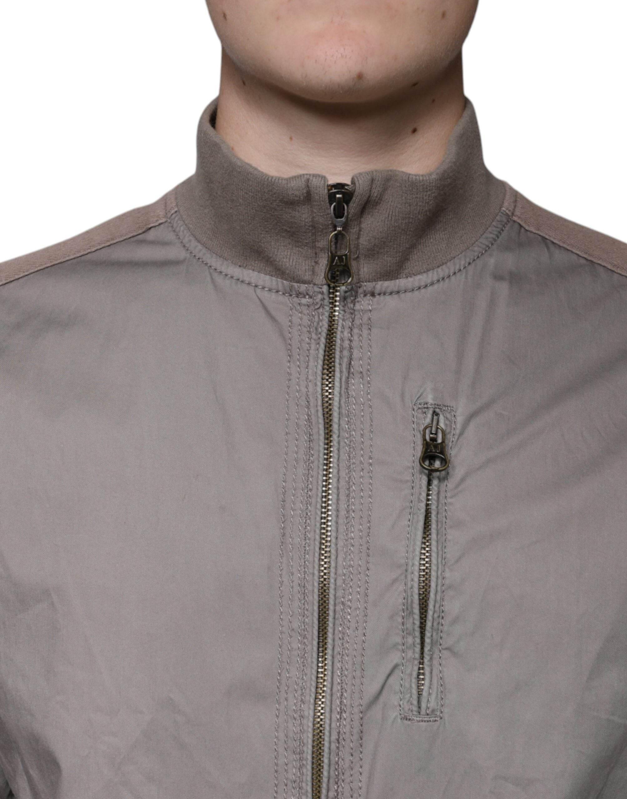 Armani Jeans Brown Cotton Full Zip Bomber Logo Jacket - Hilstor