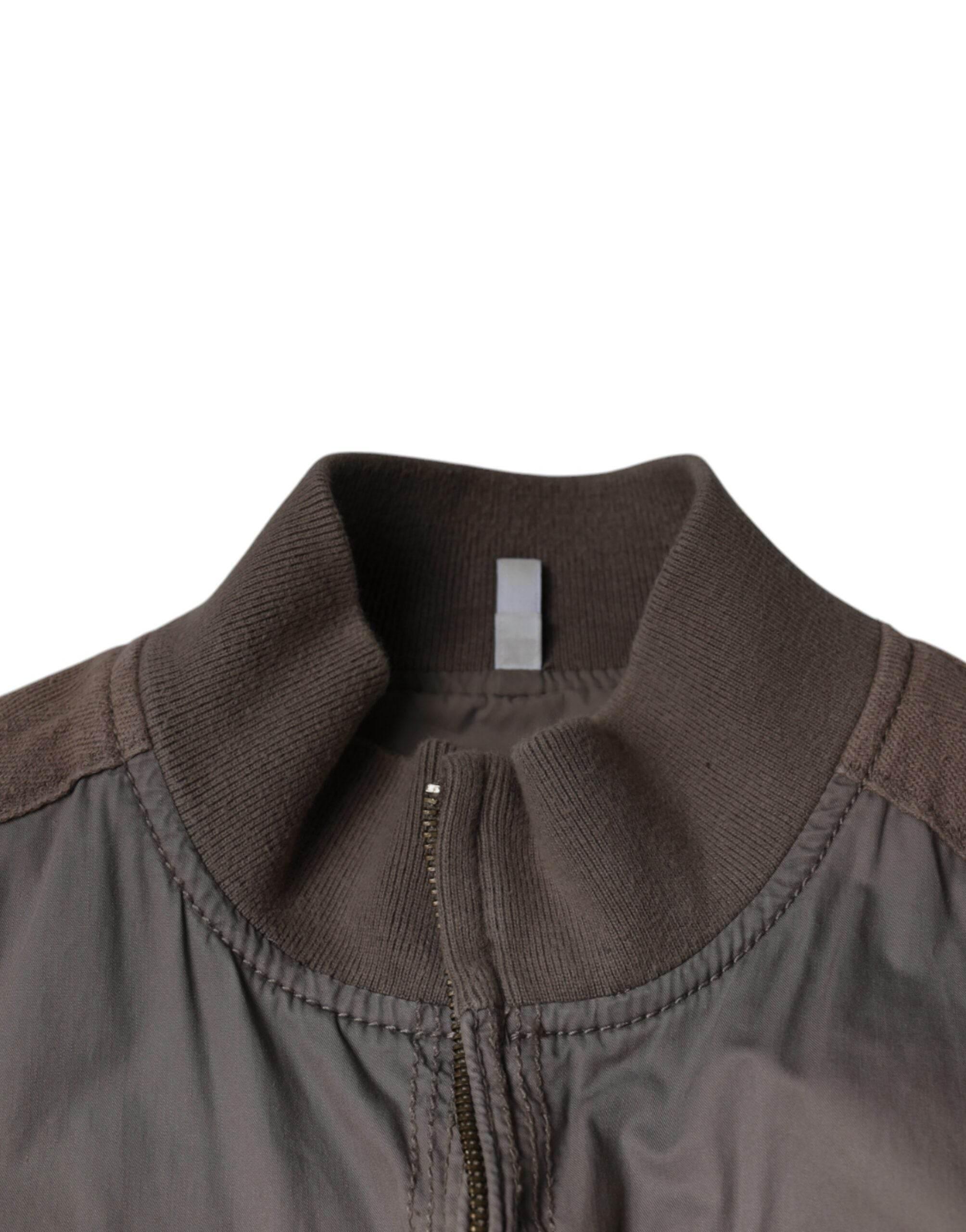 Armani Jeans Brown Cotton Full Zip Bomber Logo Jacket - Hilstor
