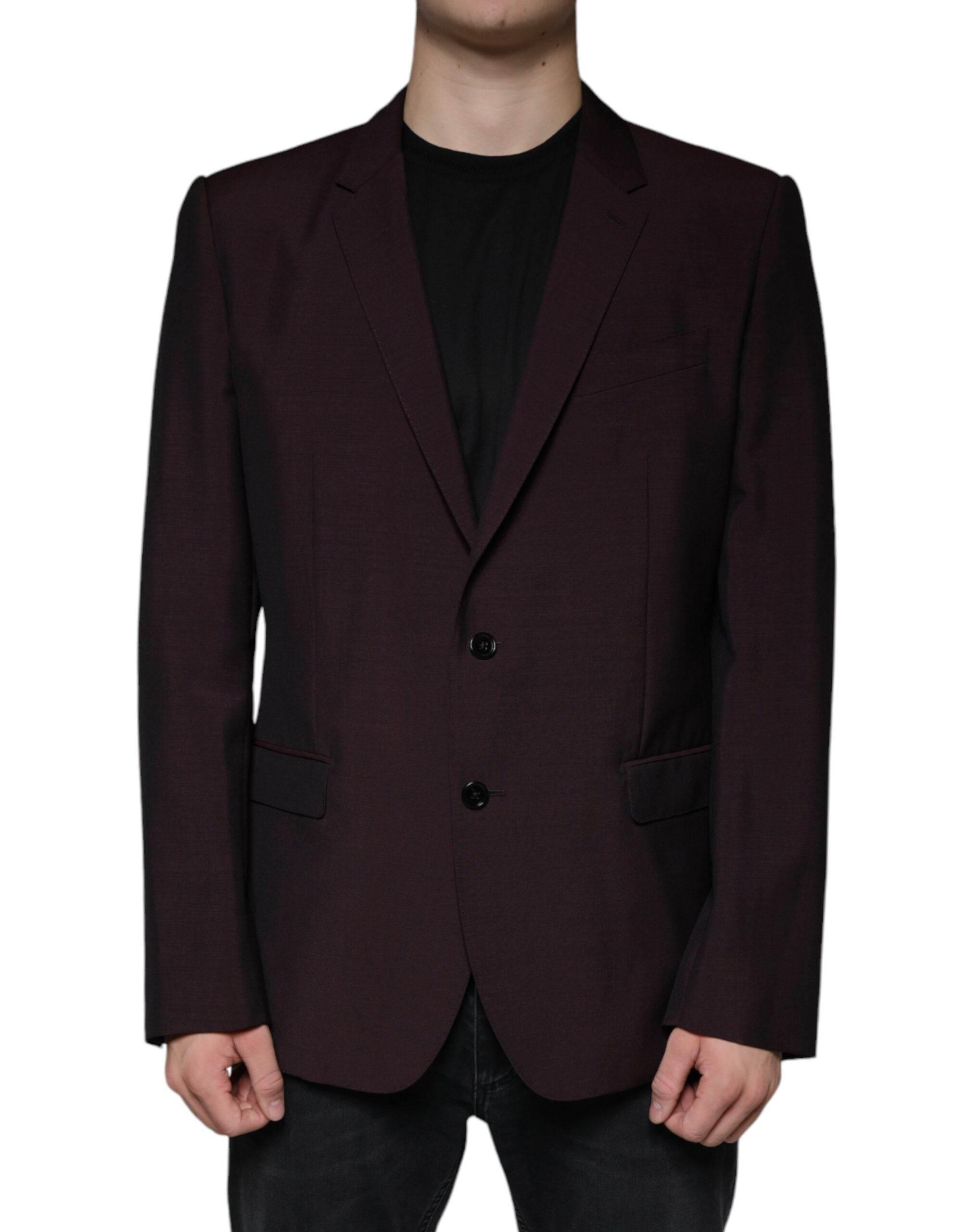 Dolce & Gabbana Bordeaux Wool Single Breasted Dress Blazer - Hilstor